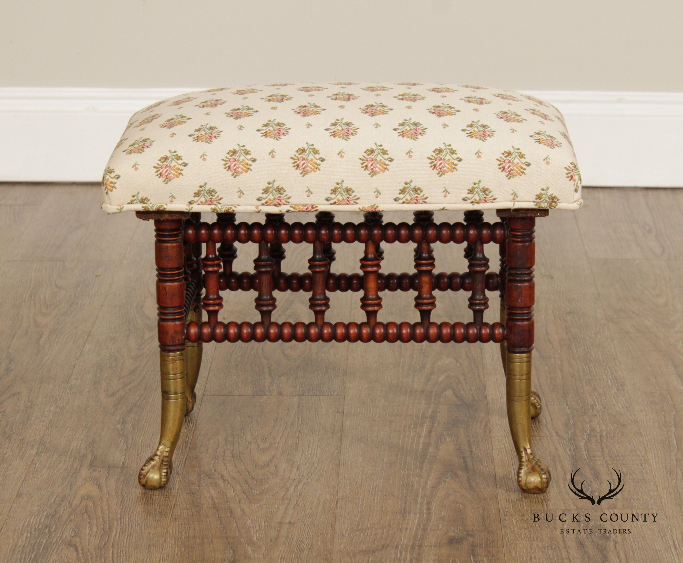 Victorian Brass and Carved Stick and Ball Stool