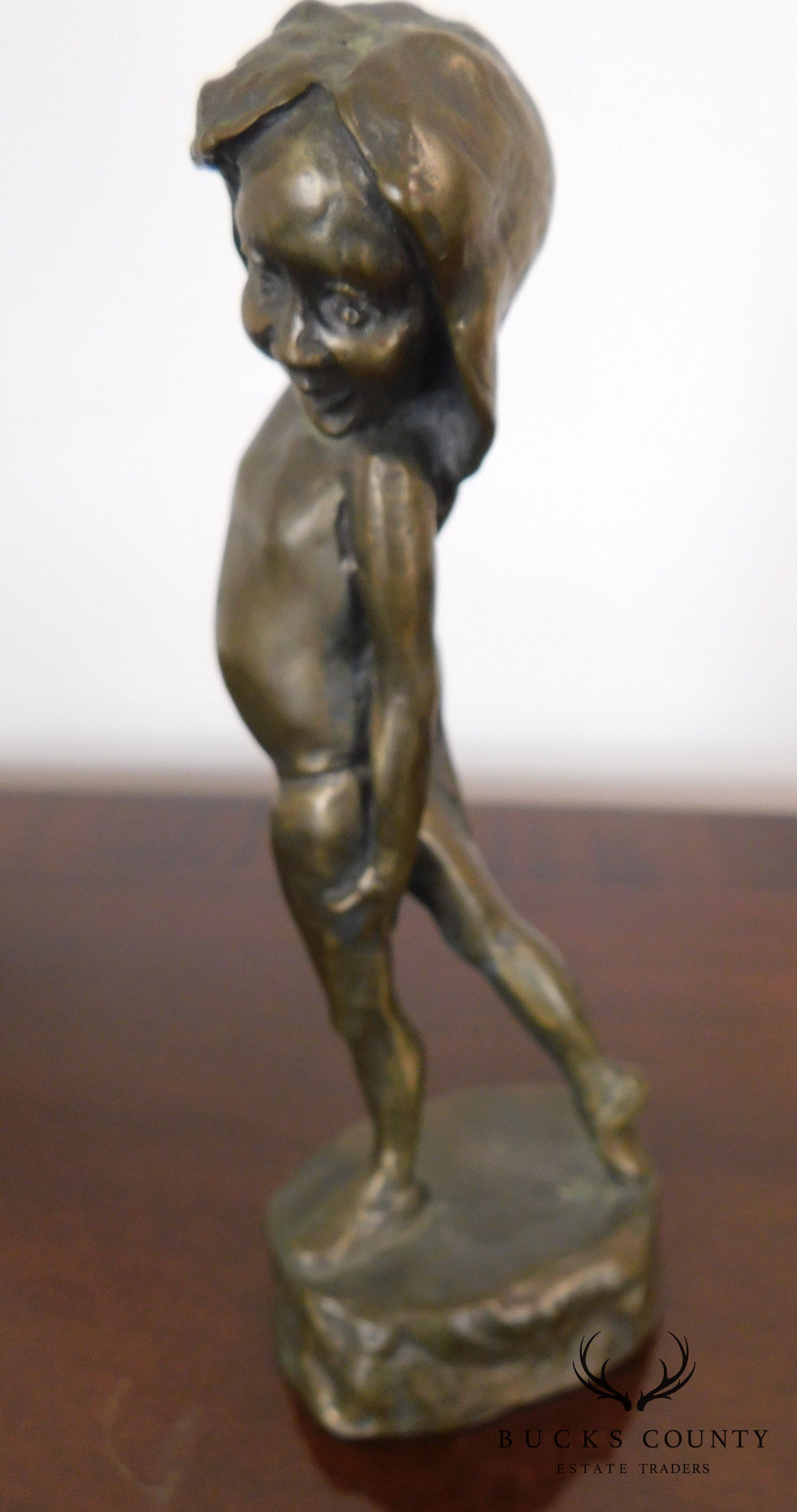 Mark Hopekins Signed "Kids Play" Pair Patinated Bronze Figurines