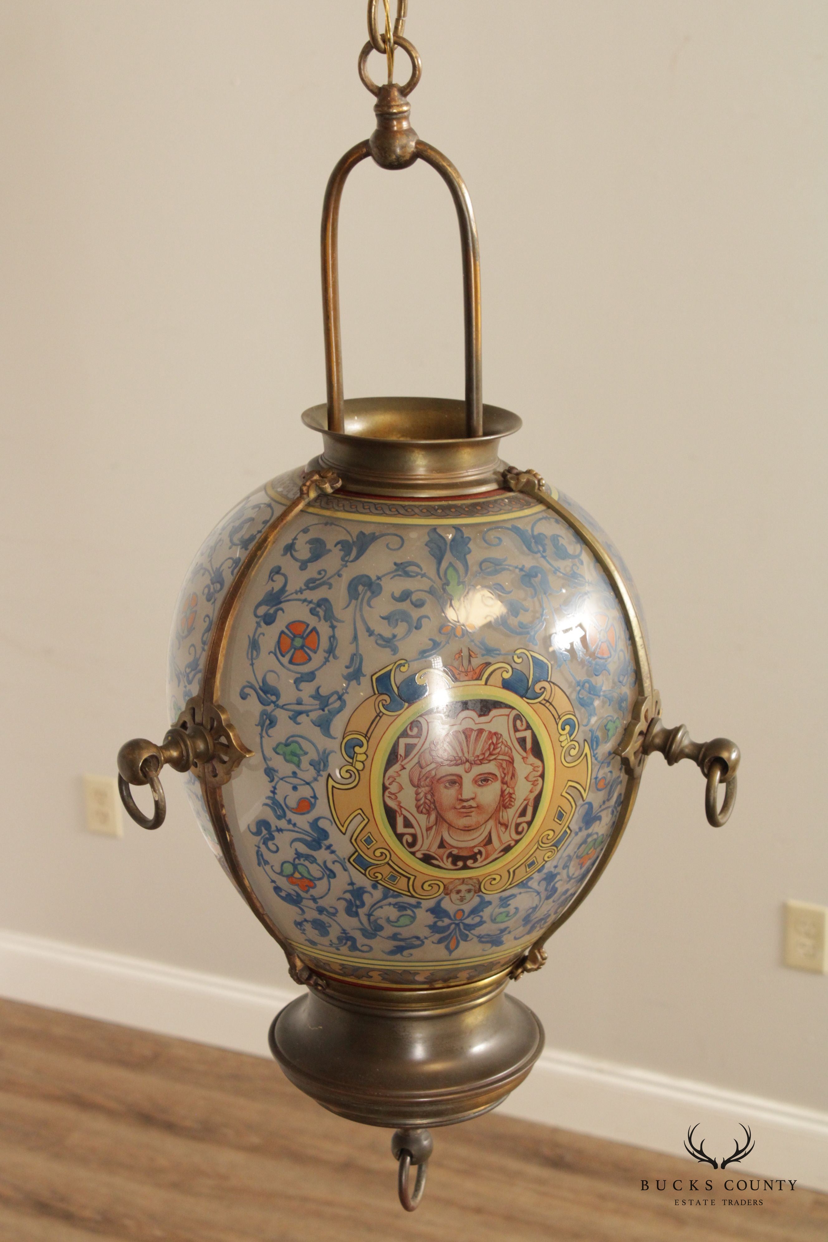 Antique Victorian Hand-Painted Hanging Globe Light