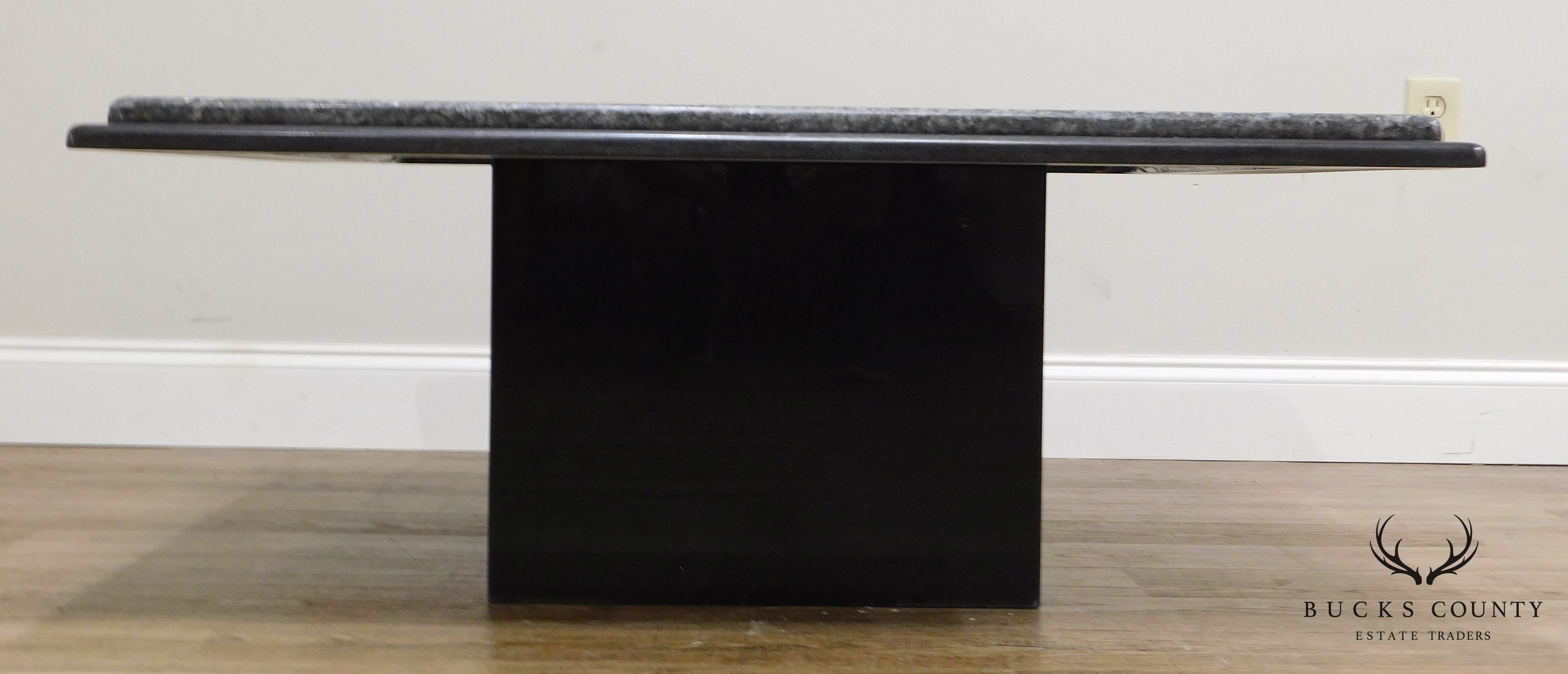 Postmodern Vintage 1980's Custom 40" Square Black & Grey Marble/Granite Coffee Table