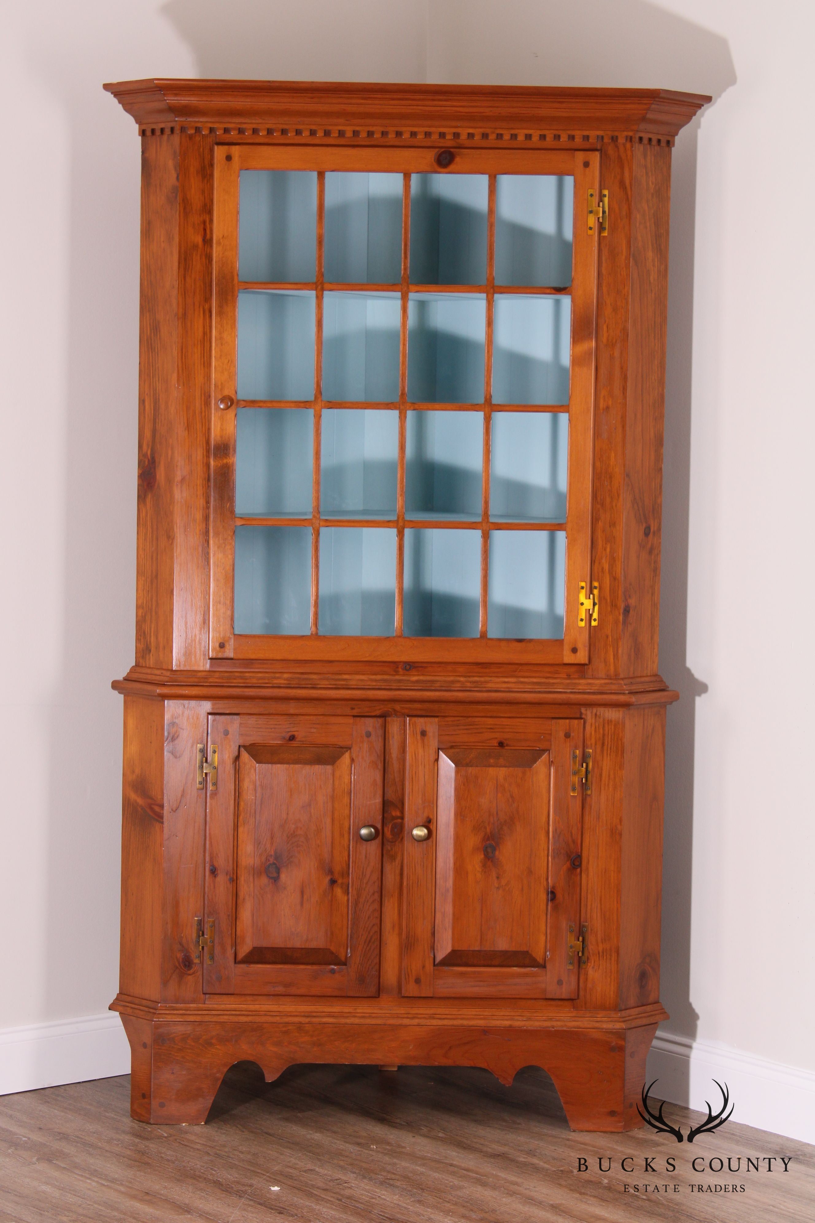 Country Pine Hand Crafted 2 Piece Corner Cabinet