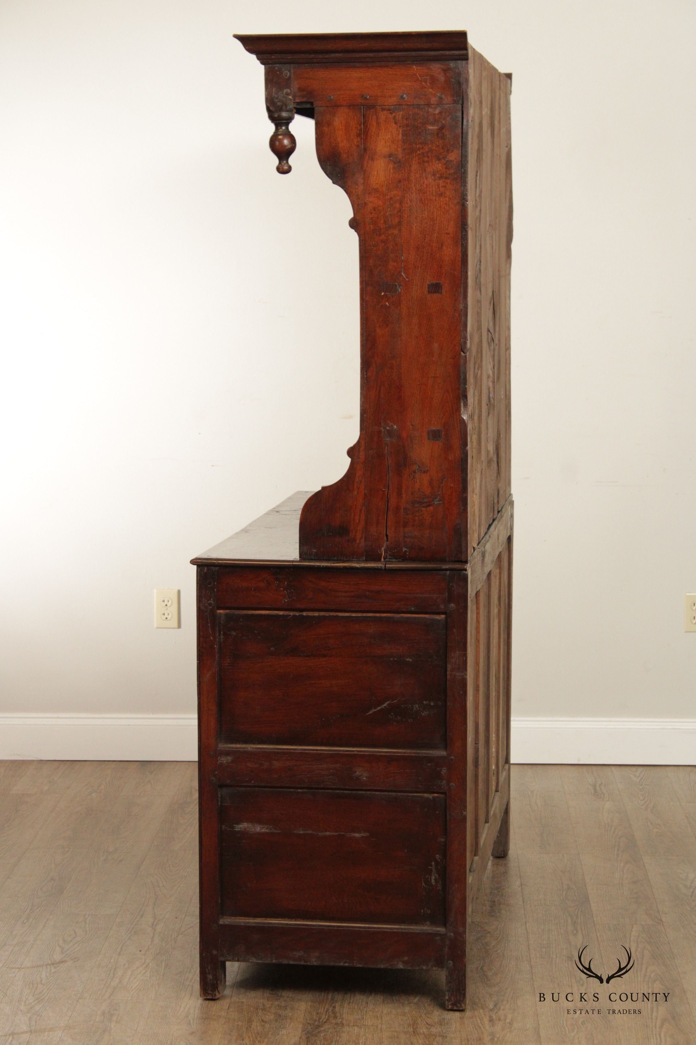 Antique English Oak Plate Cupboard or Hutch