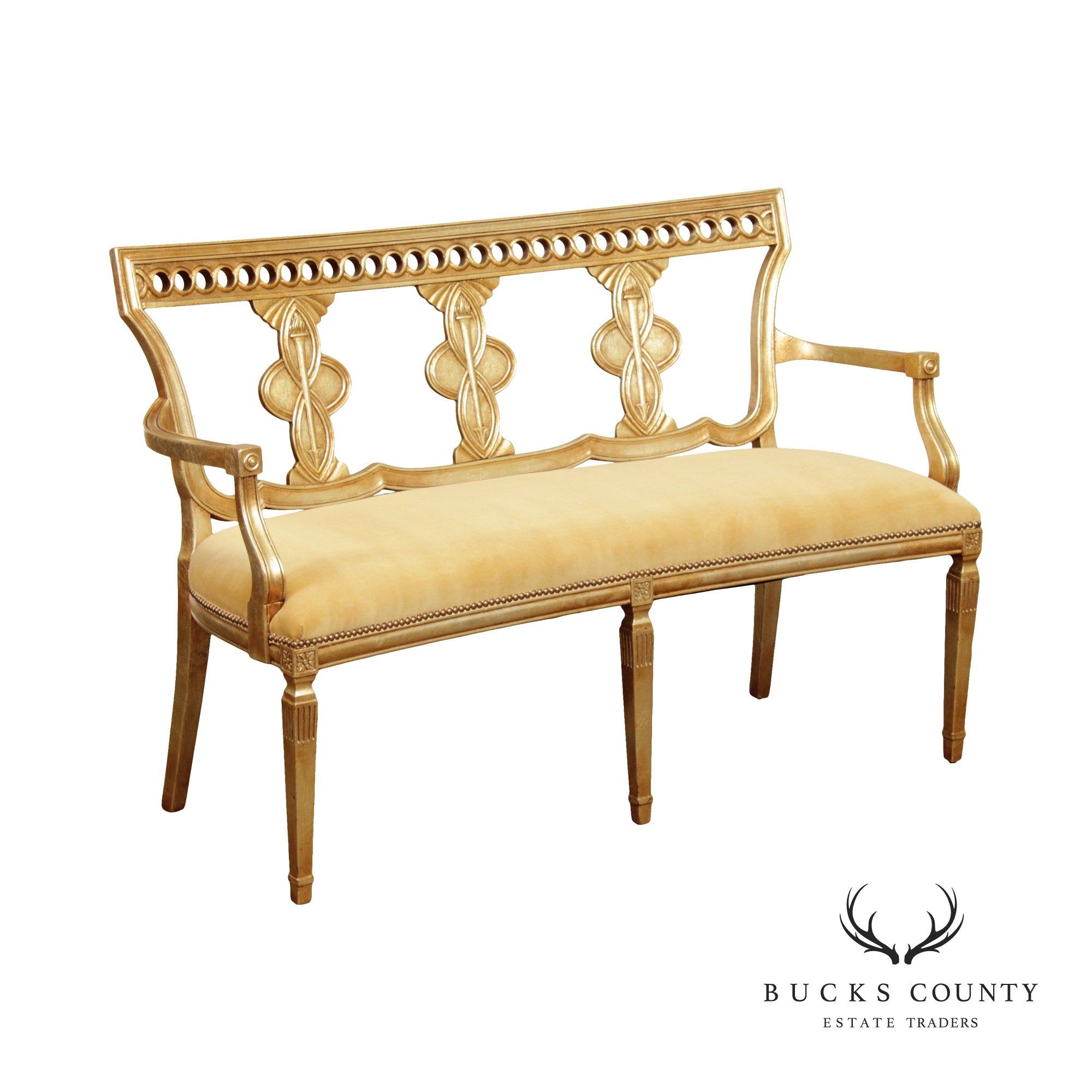 Quality Neoclassical Style Vintage Carved Giltwood Settee