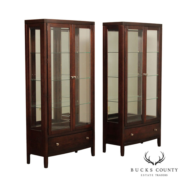 Stanley Furniture Transitional Style Pair of Glass Door Curio Display Cabinets
