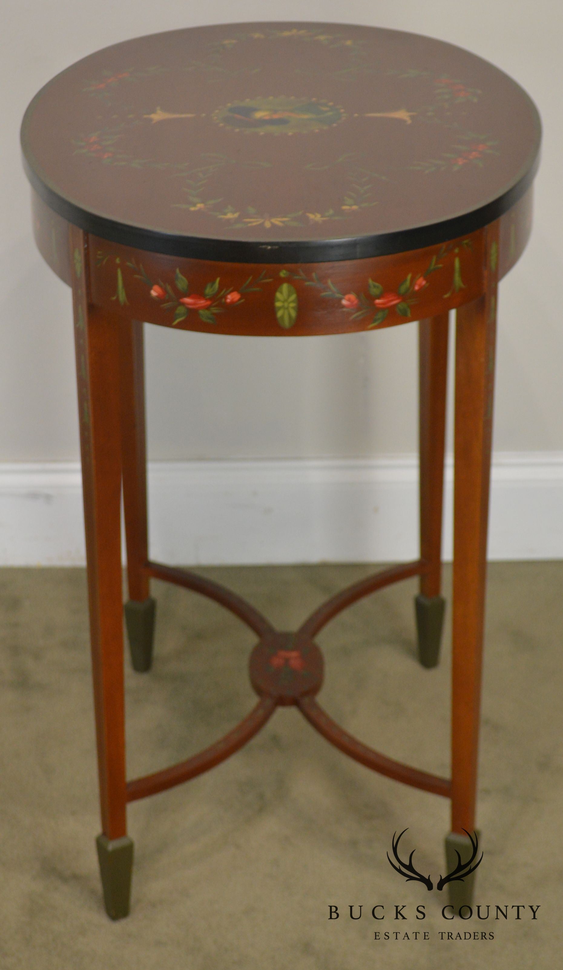 Adams Style Hand Painted Decorated Oval Side Table by Banks, Coldstone Co.