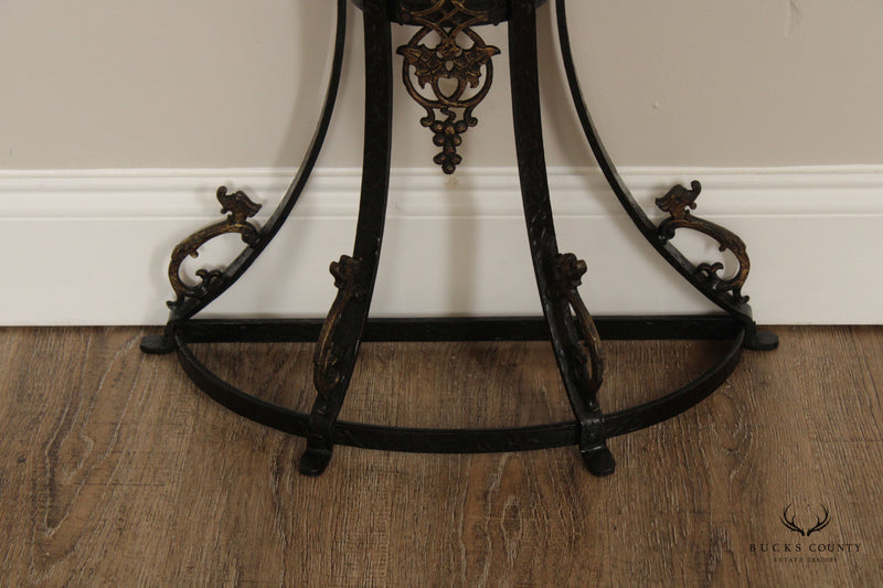 Art Deco Oscar Bach Style Marble Top Wrought Iron Console and Mirror