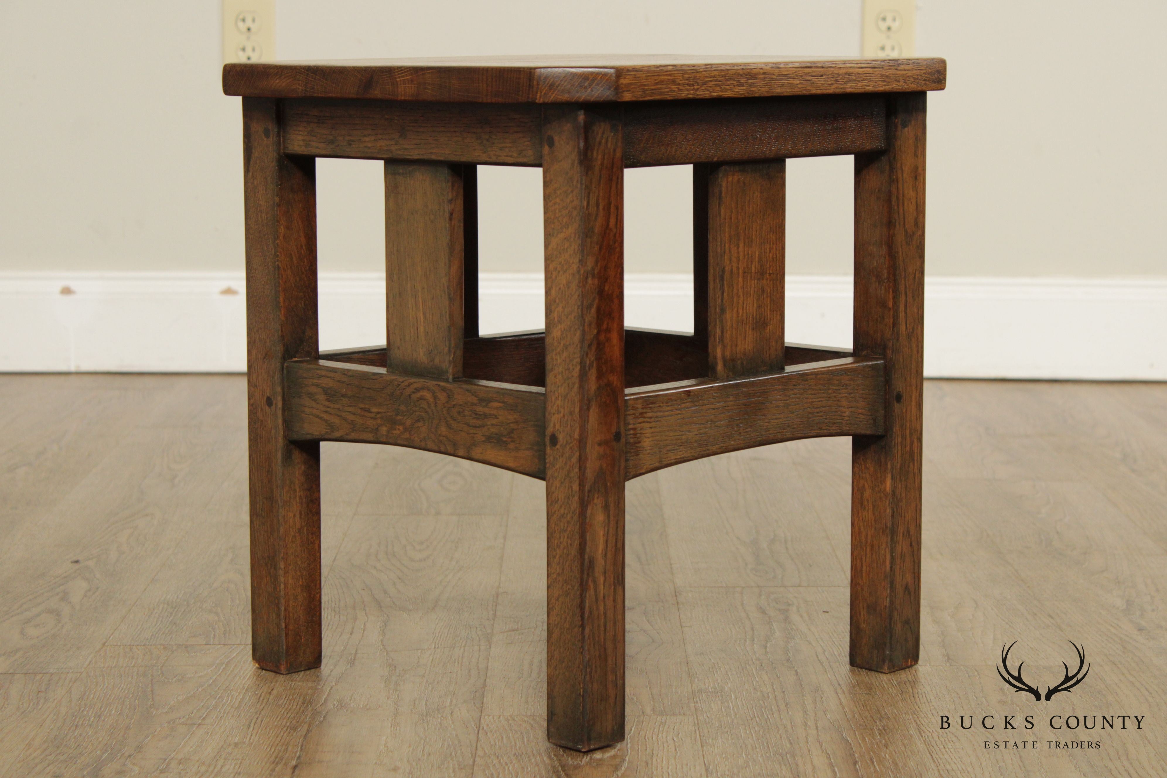 Mission Style Pair of Oak Taboret Side Tables