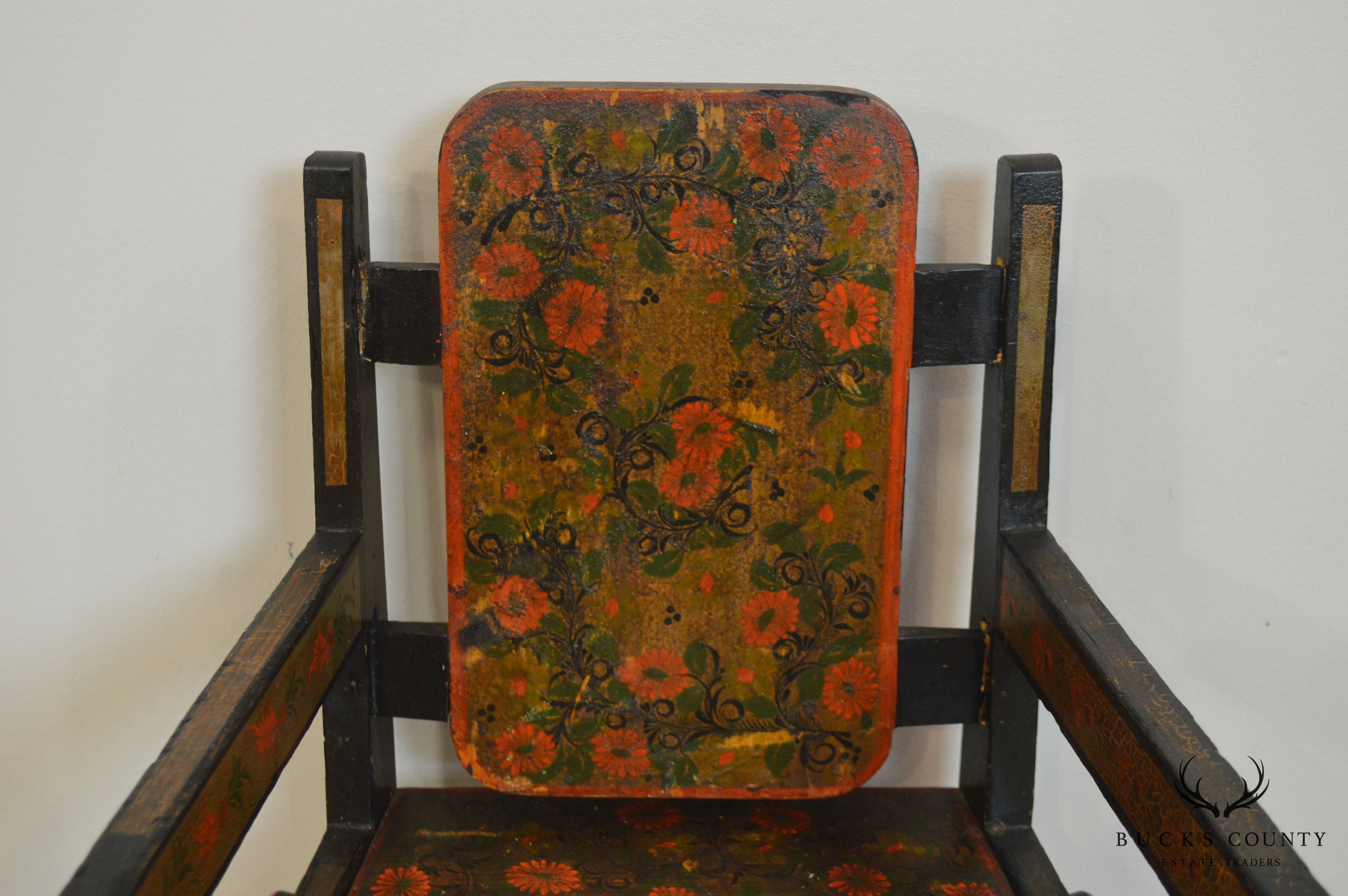 19th Century Hand Painted Childs Folk Art Armchair