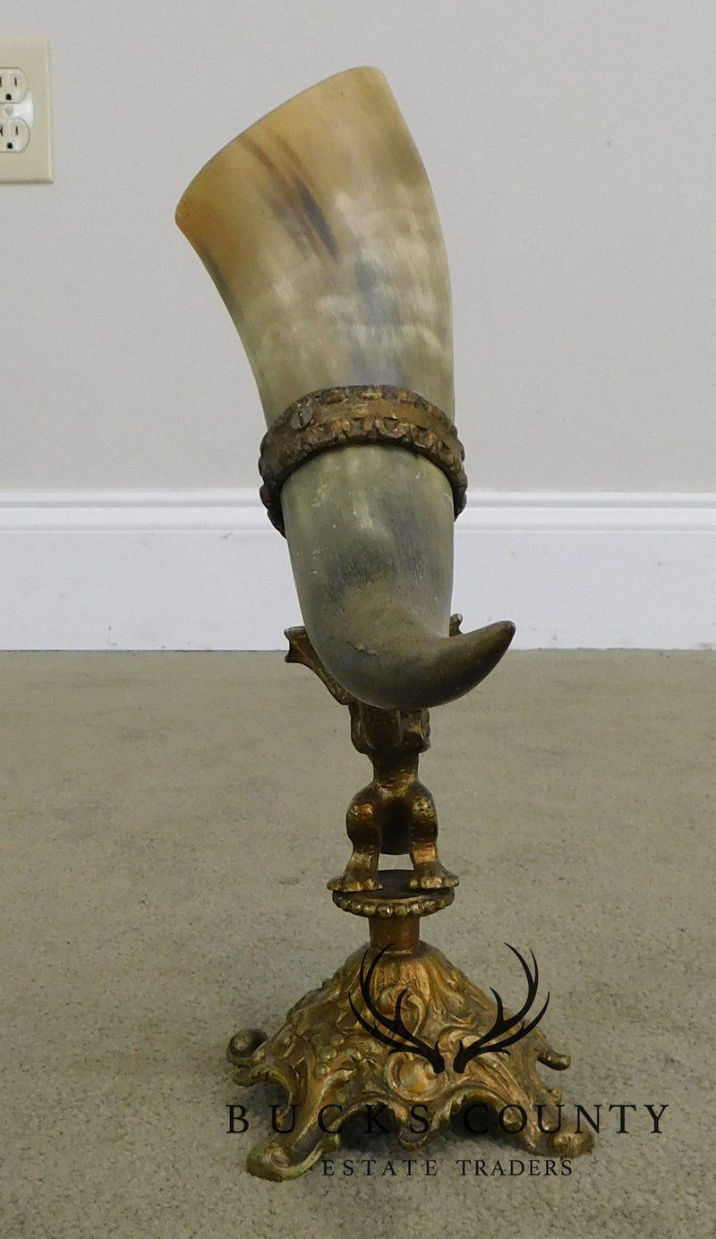 Antique Bronze Dragon Sculpture with Horn Vases