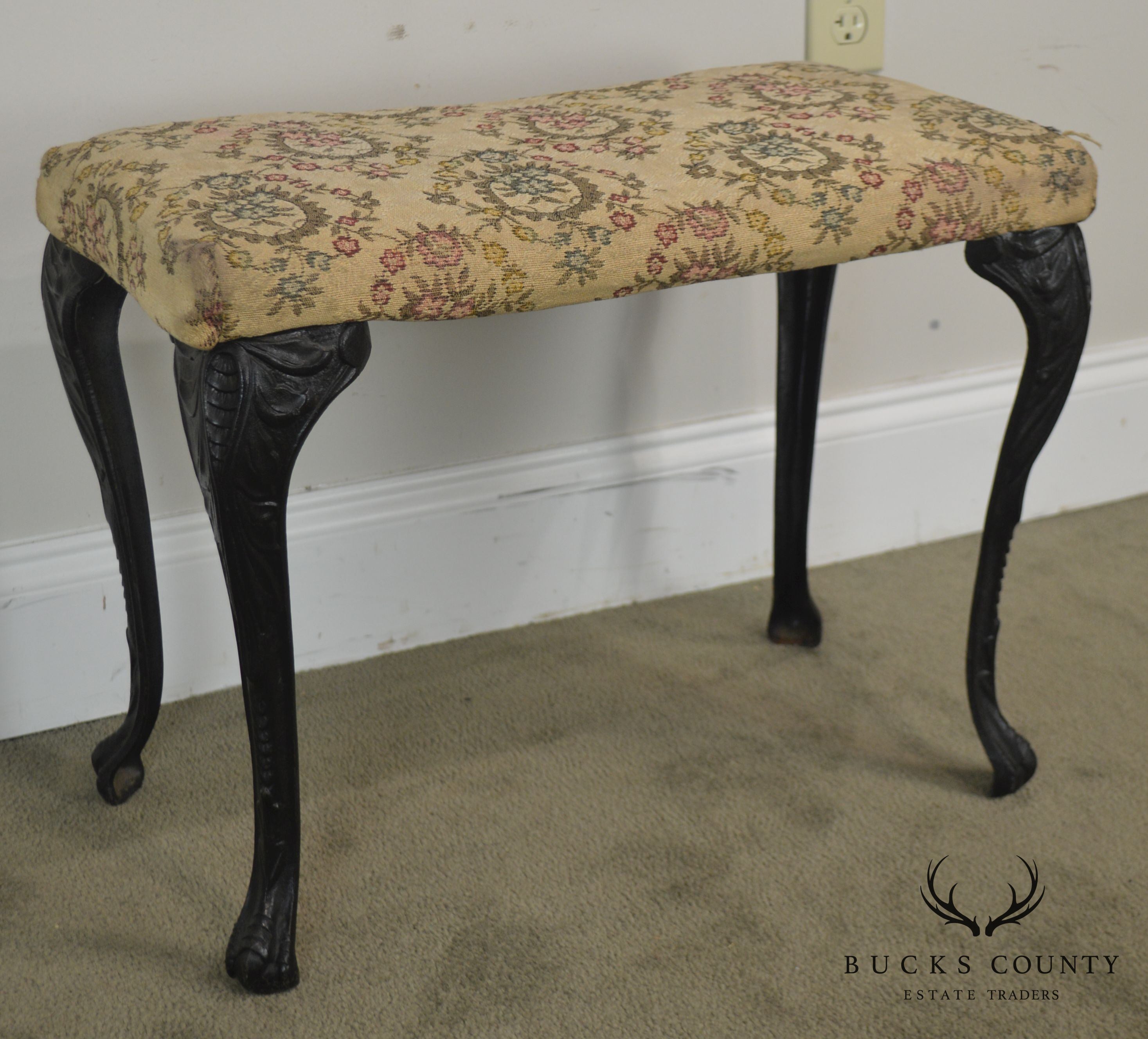 Antique Rococo Style Iron Leg Vanity Bench