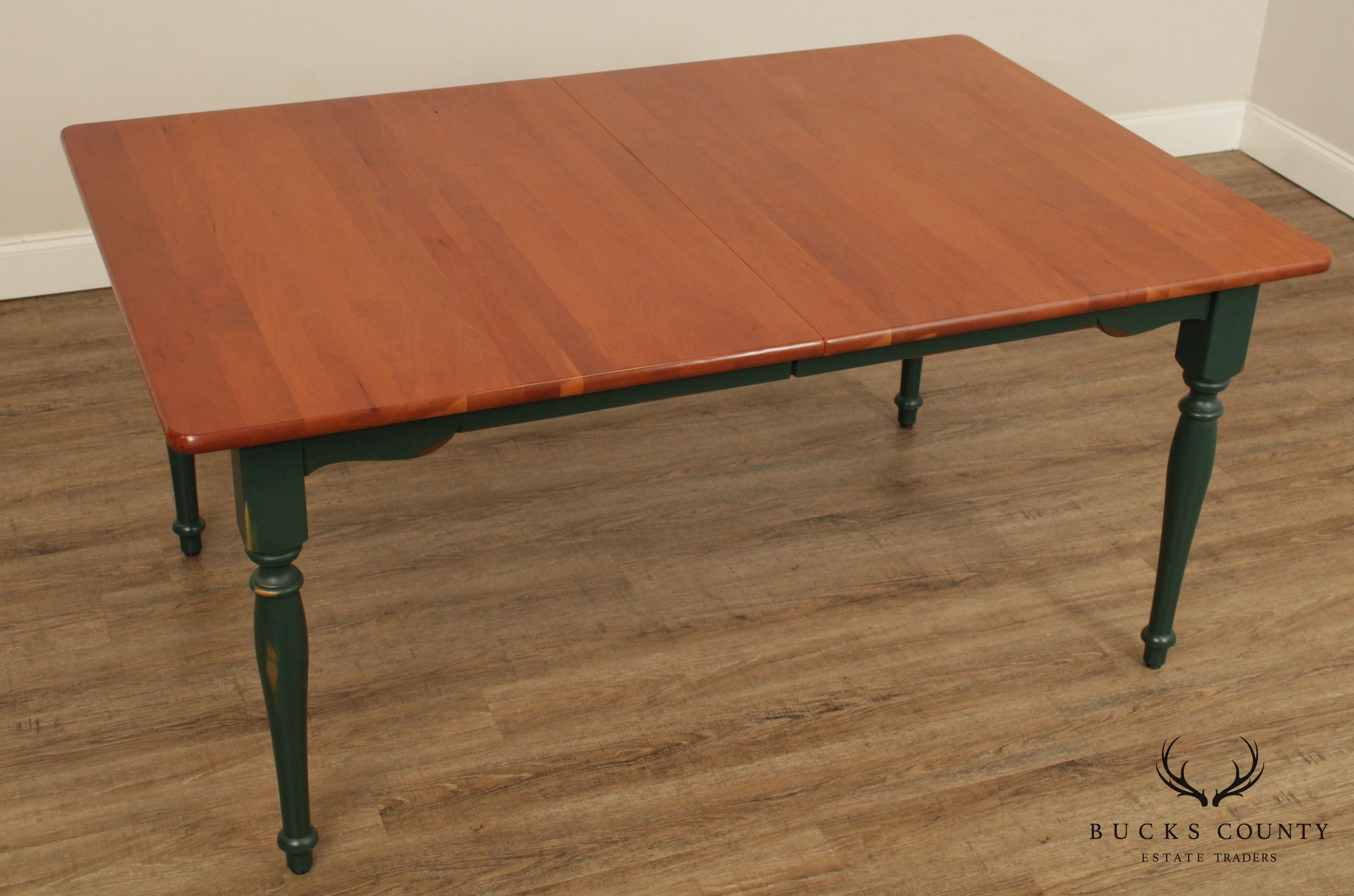 Custom Solid Cherry Green Painted Base Farmhouse Dining Table