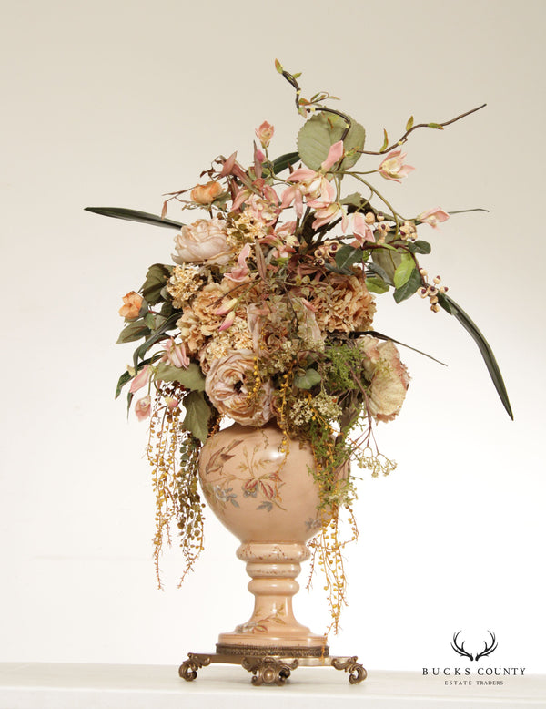Mark Roberts Vintage Decorative Porcelain Vase with Silk Floral Arrangement