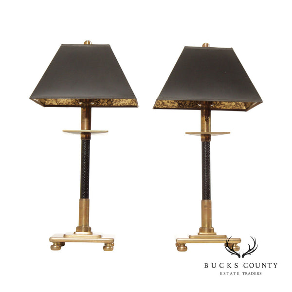 Chapman Vintage 1980s Pair Brass and Leather Wrapped Table Lamps