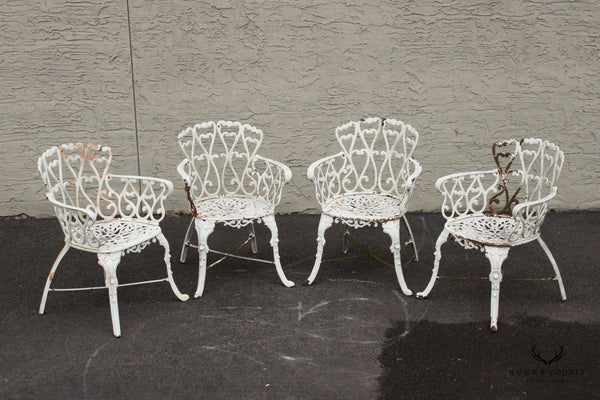 Victorian Style Set of Four Cast Iron Heart Back Outdoor Garden Chairs