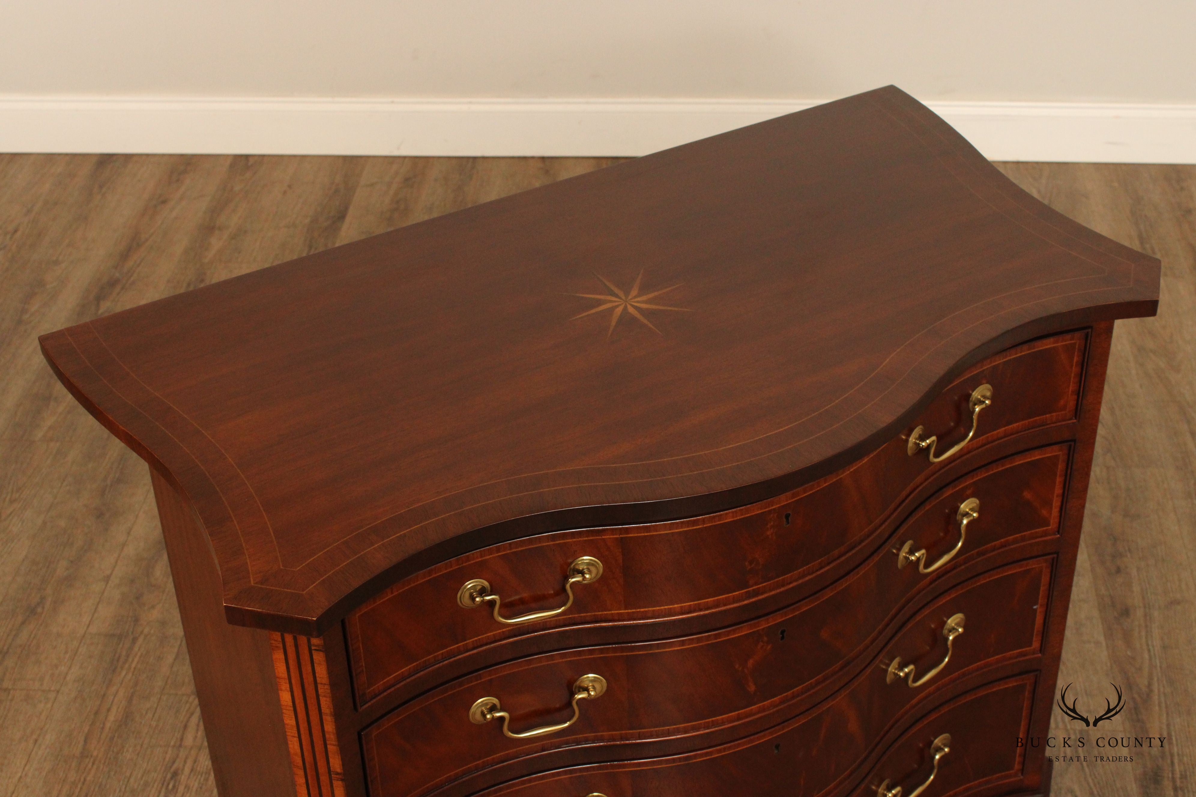 Baker George III Style Pair of Inlaid Mahogany Chests of Drawers