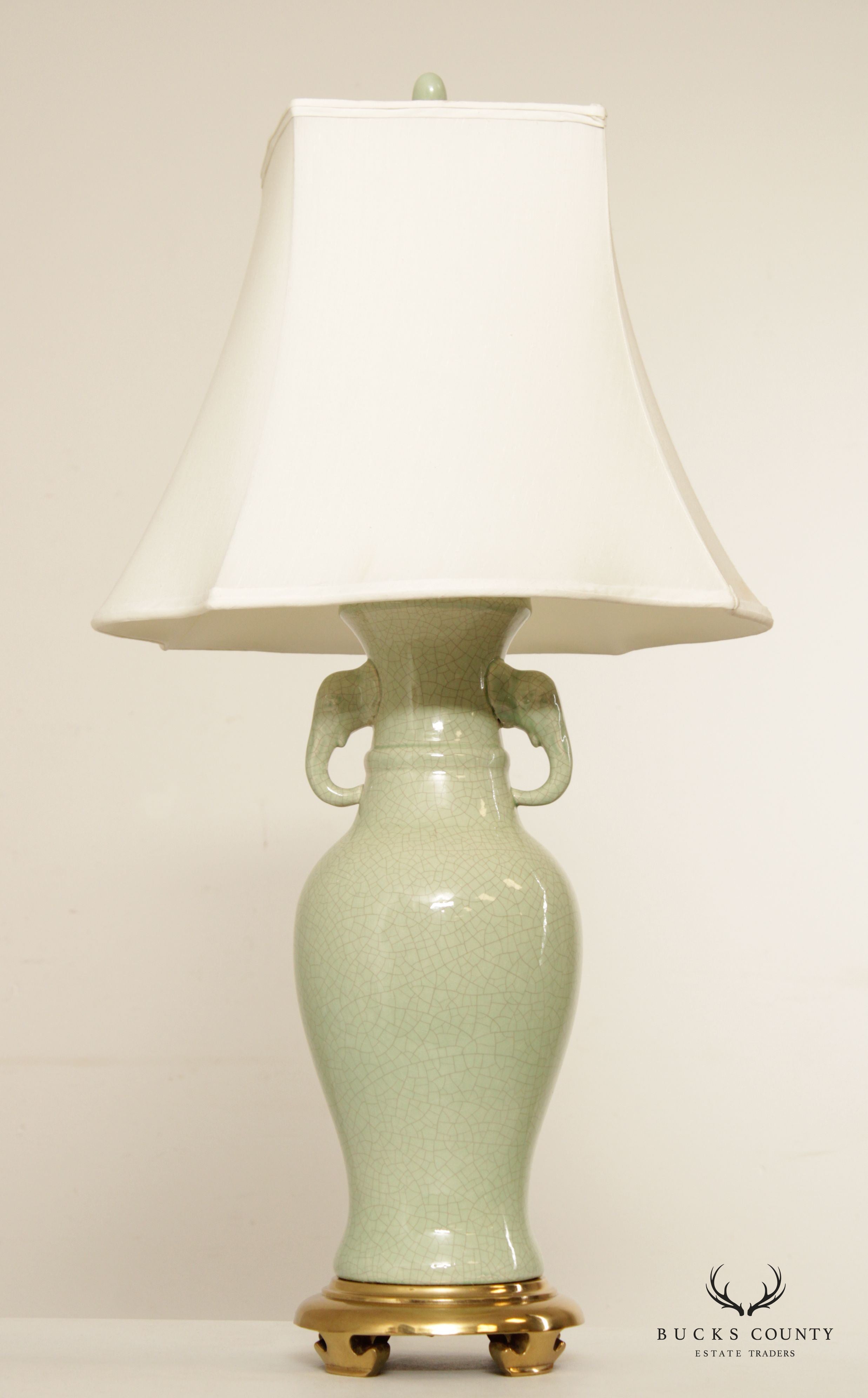 Asian Style Celadon Elephant Urn Table Lamp