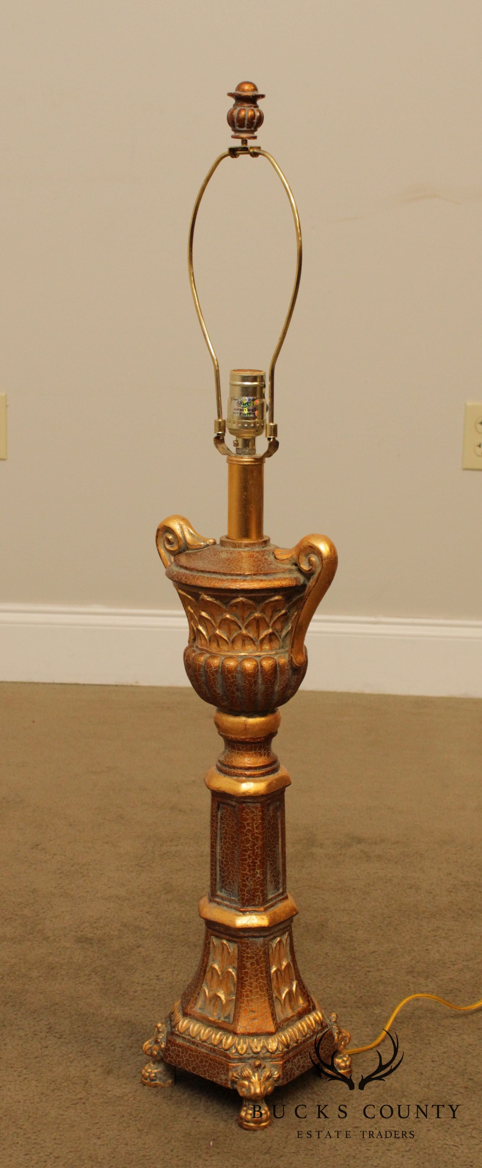 Gold Pair Urn Form Table Lamps with Shades