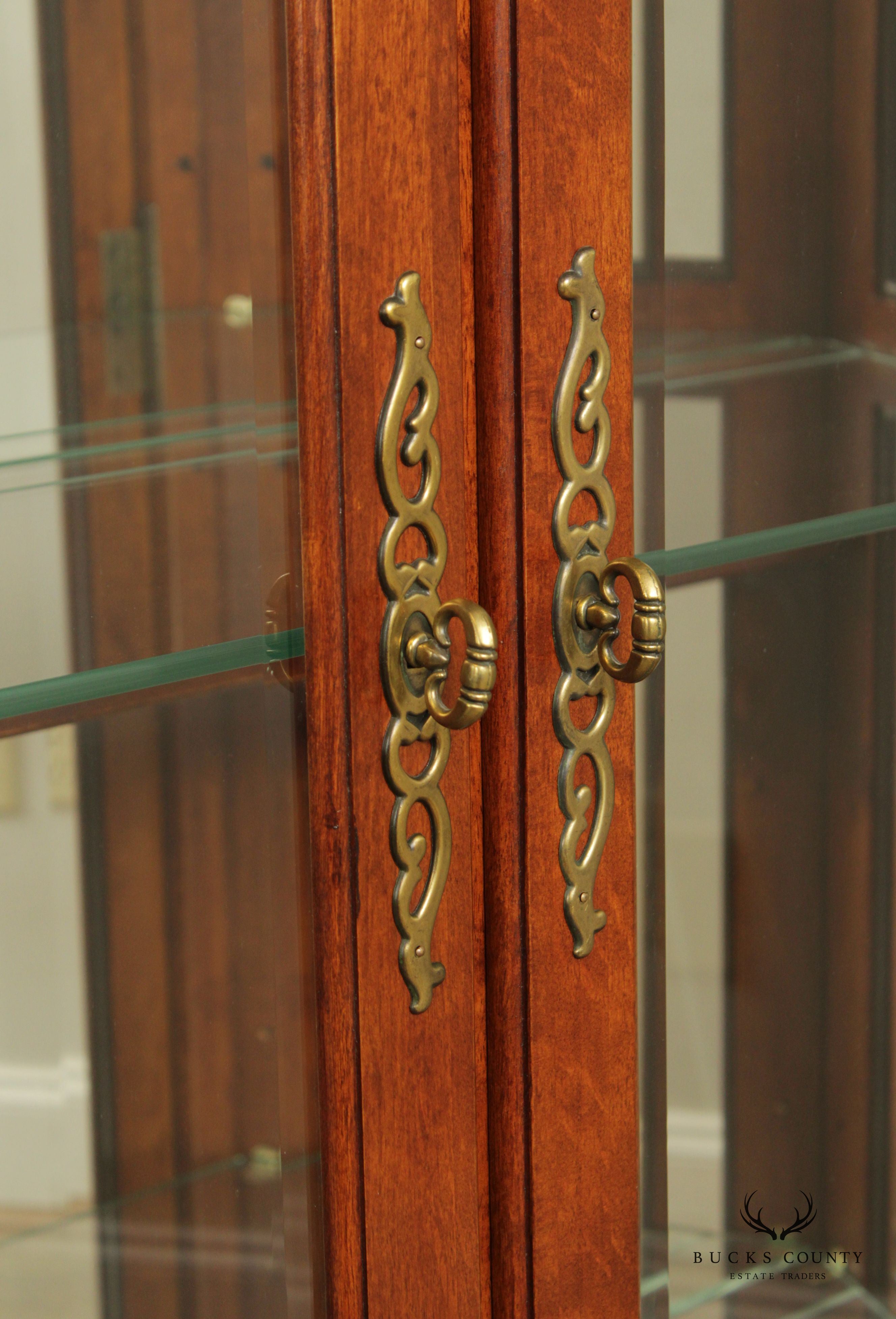 Regency Style Cherry and Glass Illuminated Curio Display Cabinet