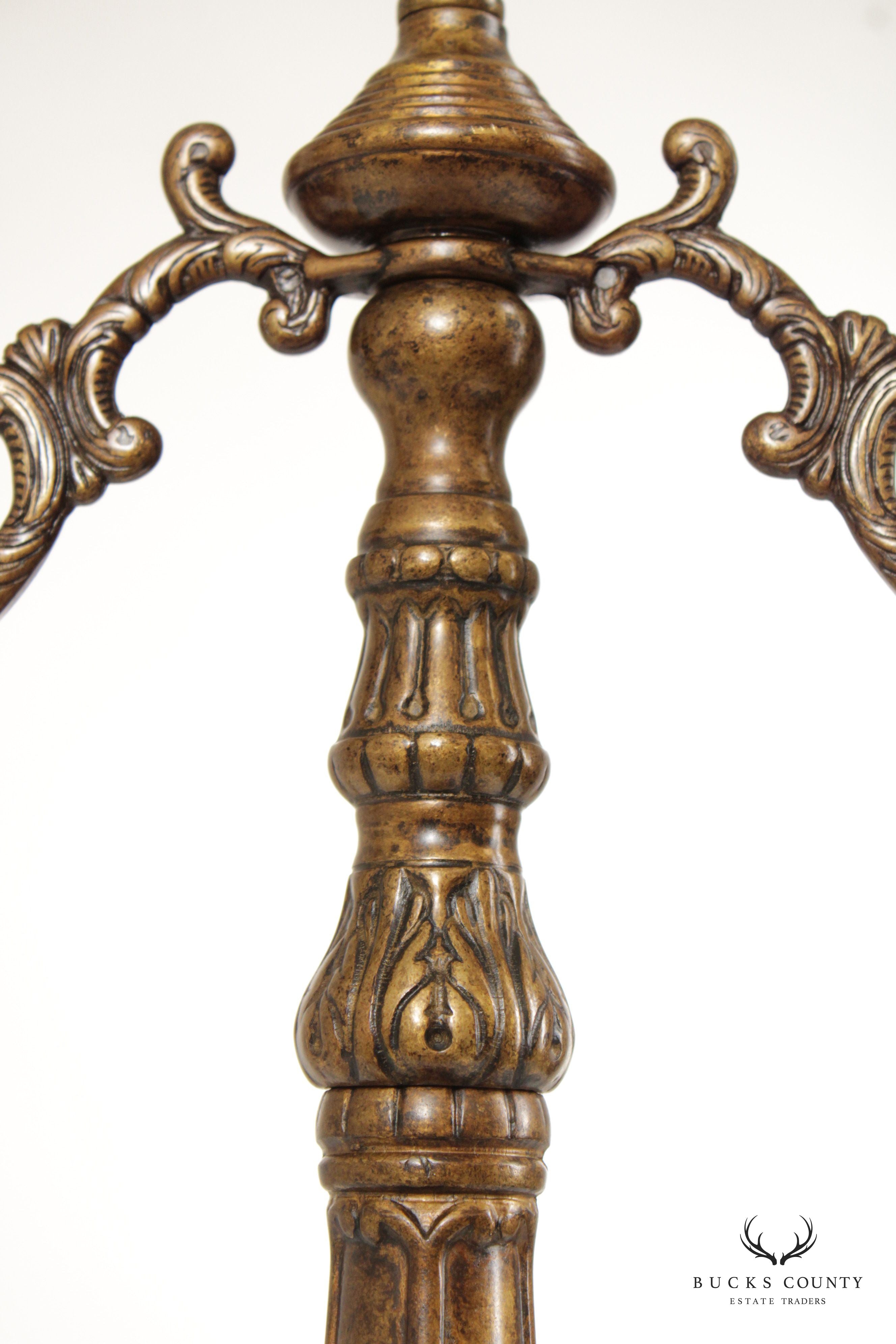 Victorian Style Pair of Bronze Three-Light Candelabra