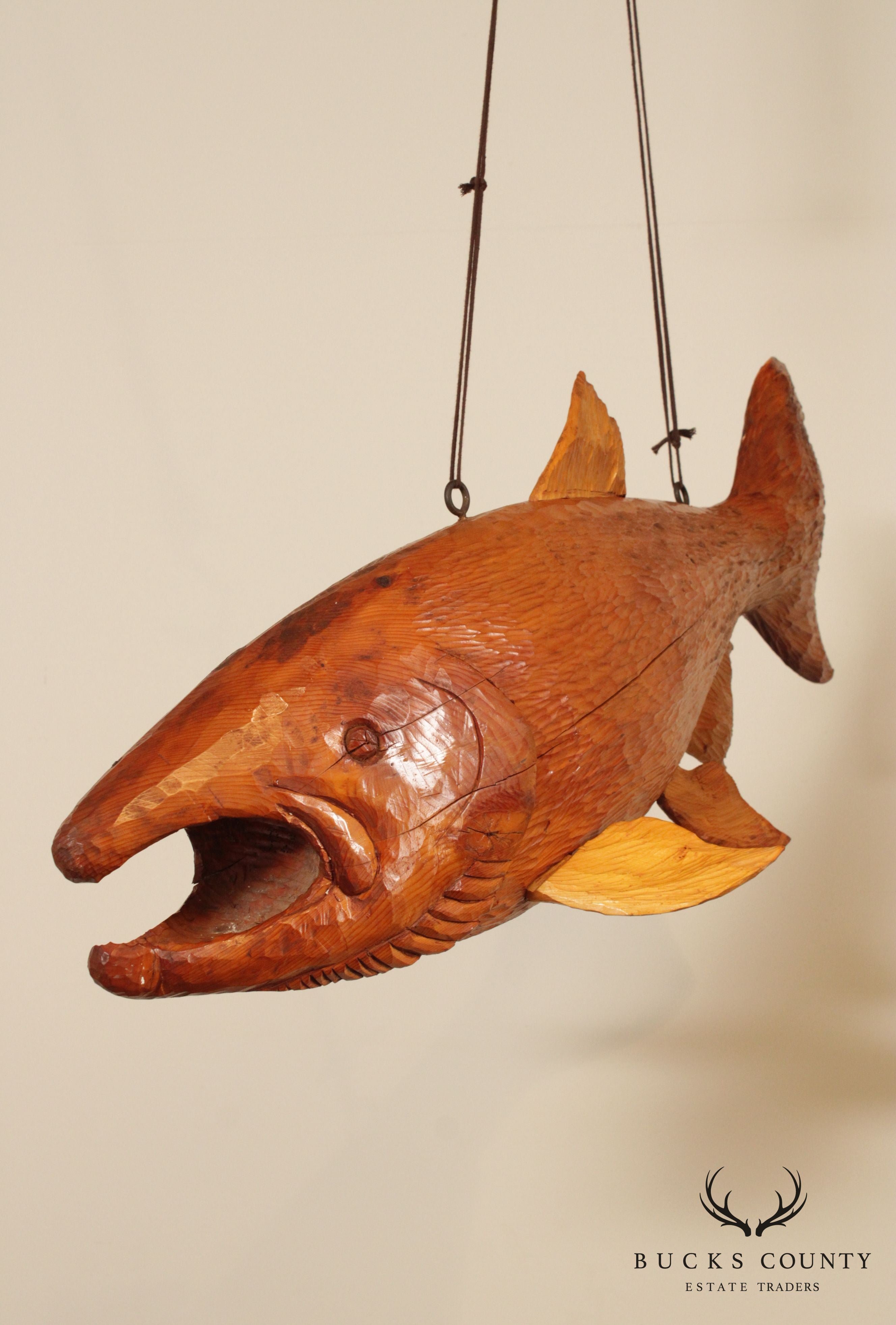 Vintage Rustic Wood Carved Salmon