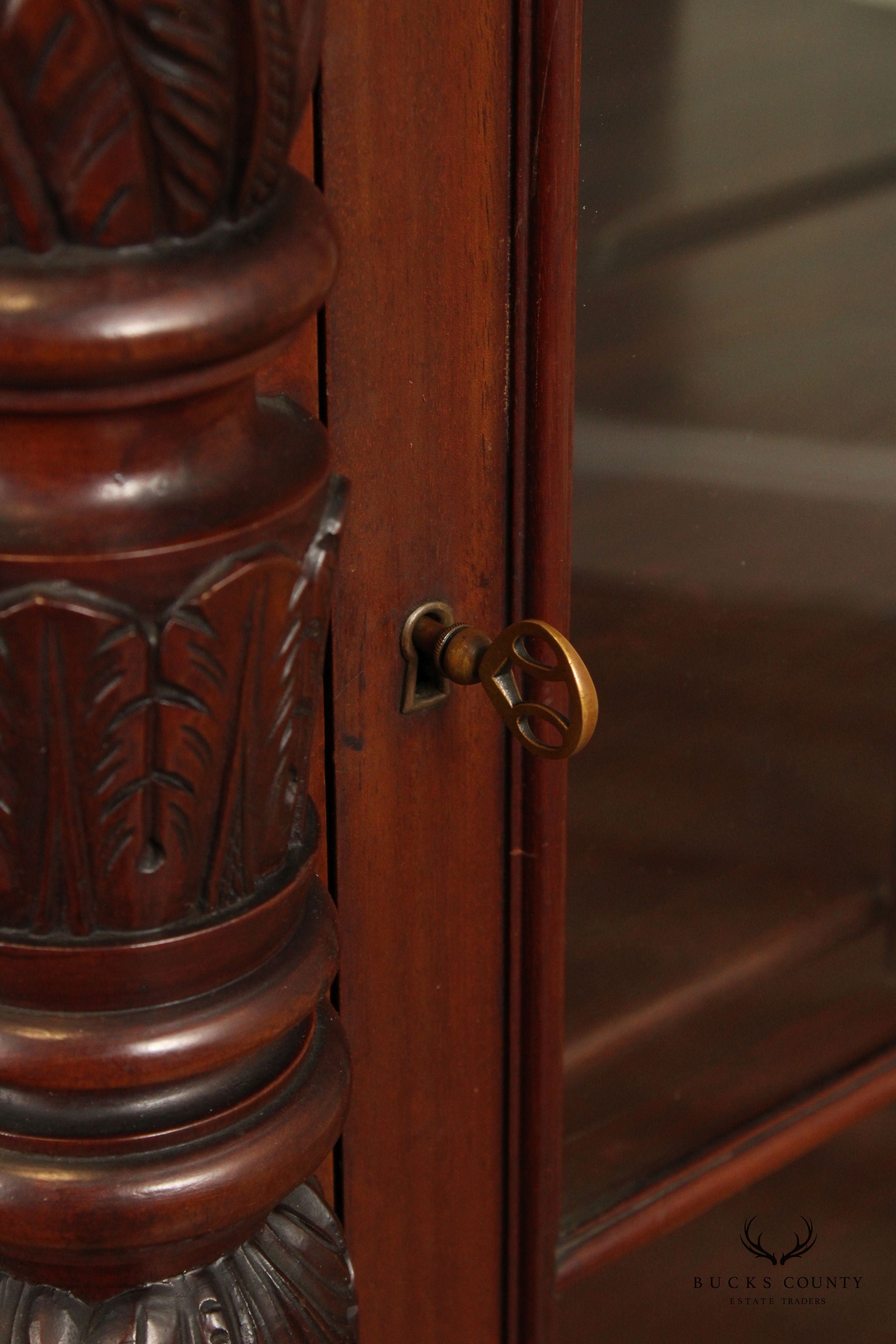 Antique Pair of American Empire Carved Acanthus and Paw Foot Mahogany China Cabinet Bookcases