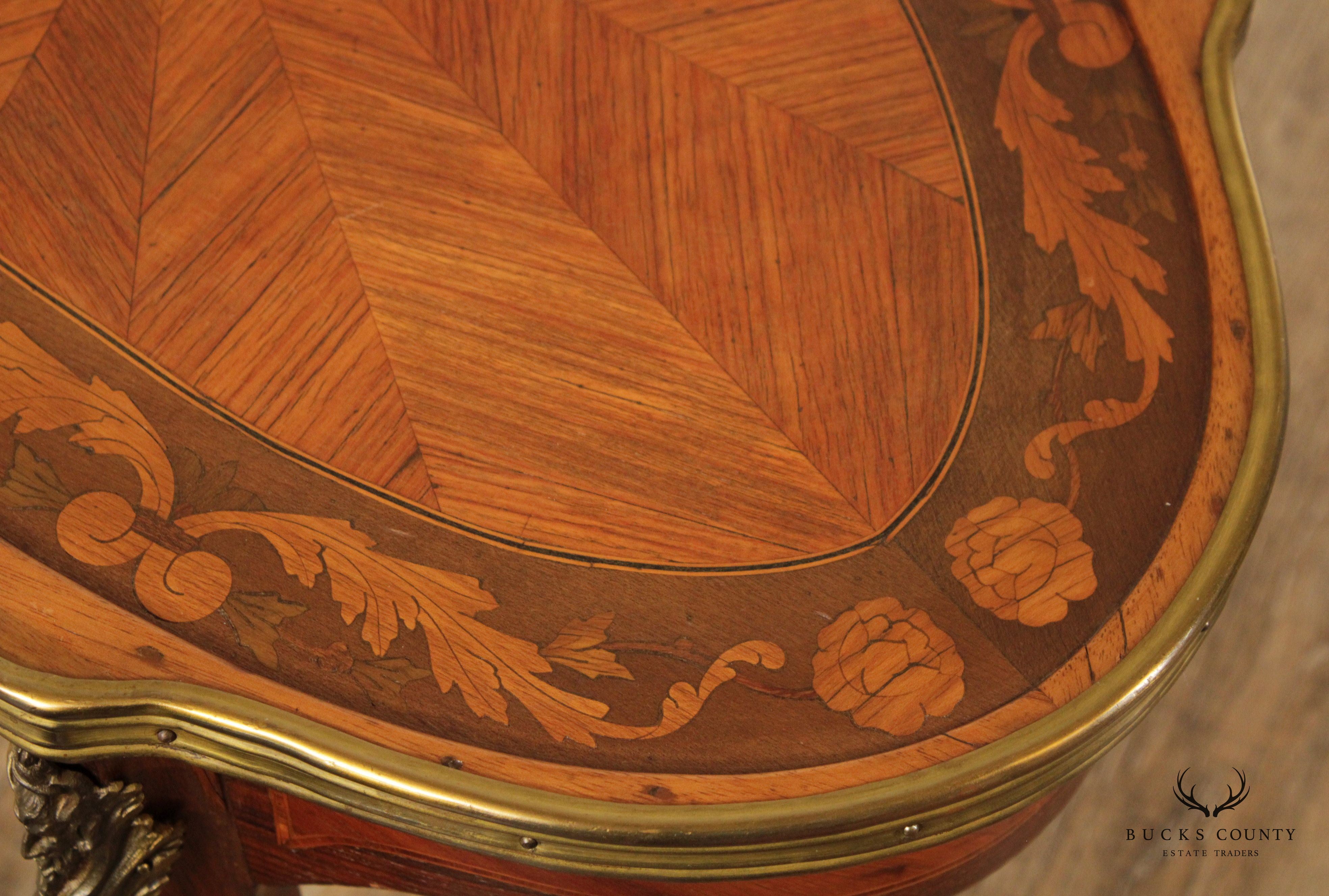 French Louis XV Marquetry Inlaid Cocktail Table