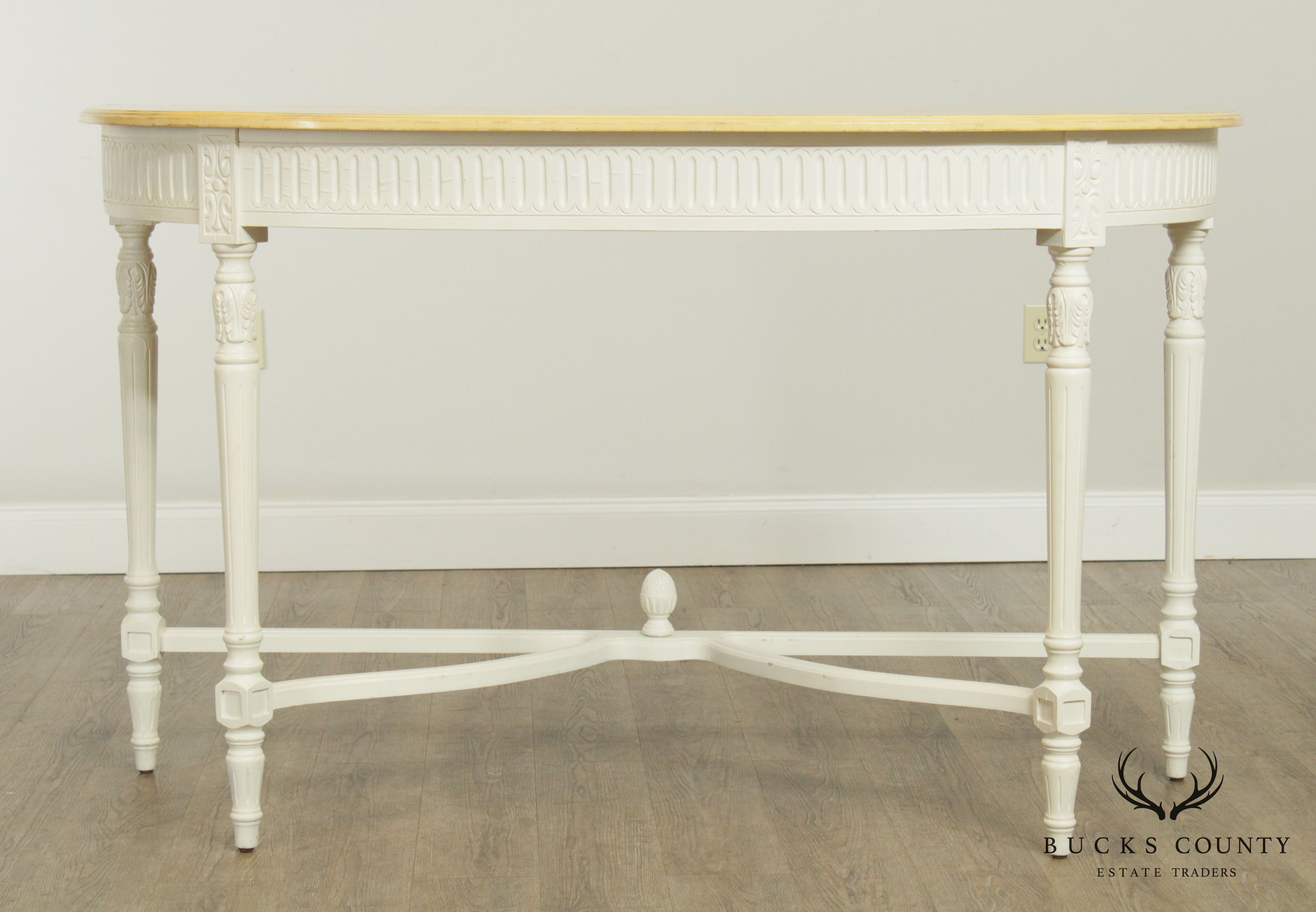 French Louis XVI Style Painted Demilune Console Table (B)