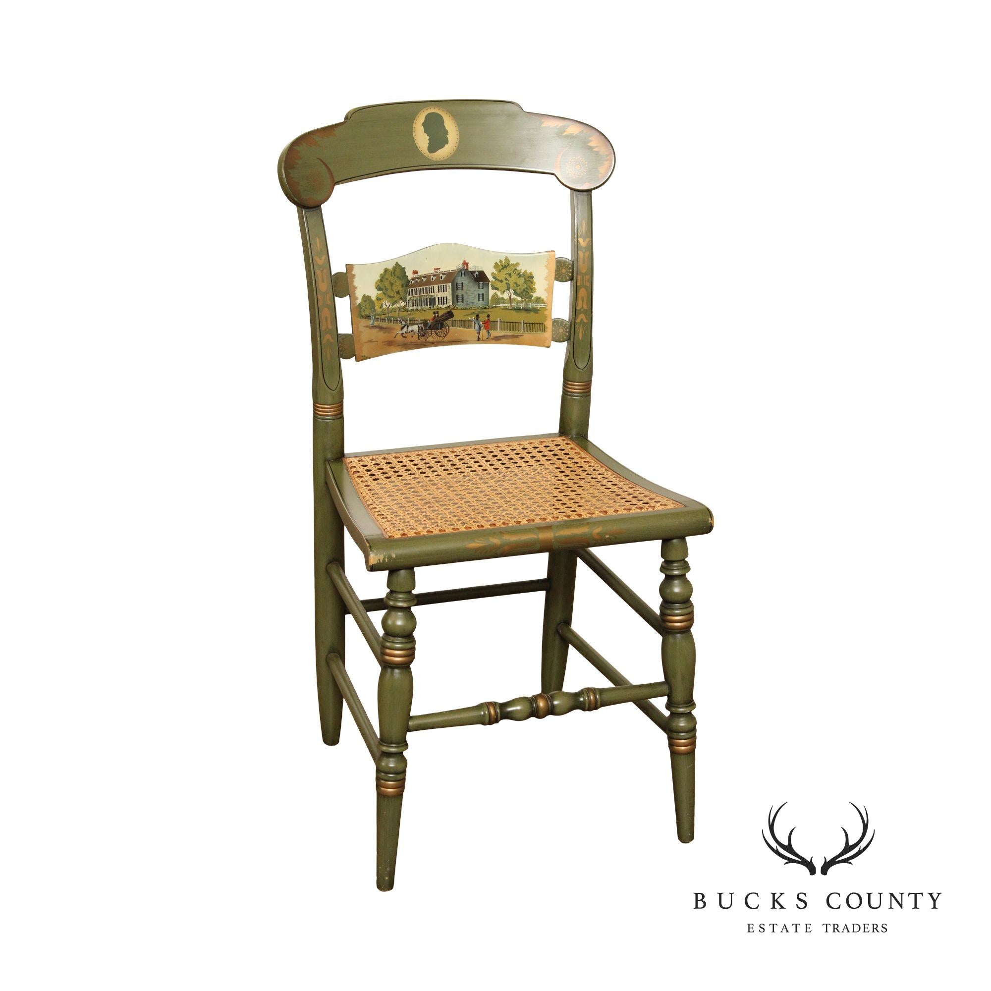 Hitchcock Green Painted George Washington Cane Seat Side Chair