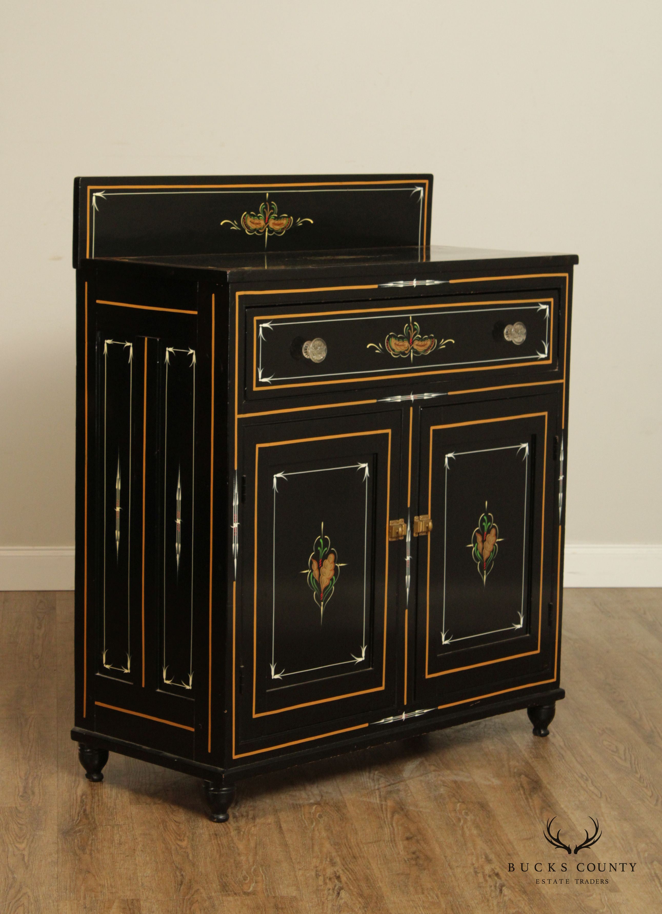 Antique Hand Painted Ebonized Jelly Cupboard