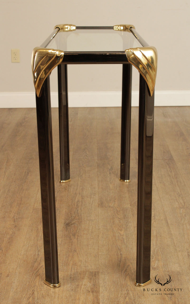 Hollywood Regency Brass & Glass Console Table