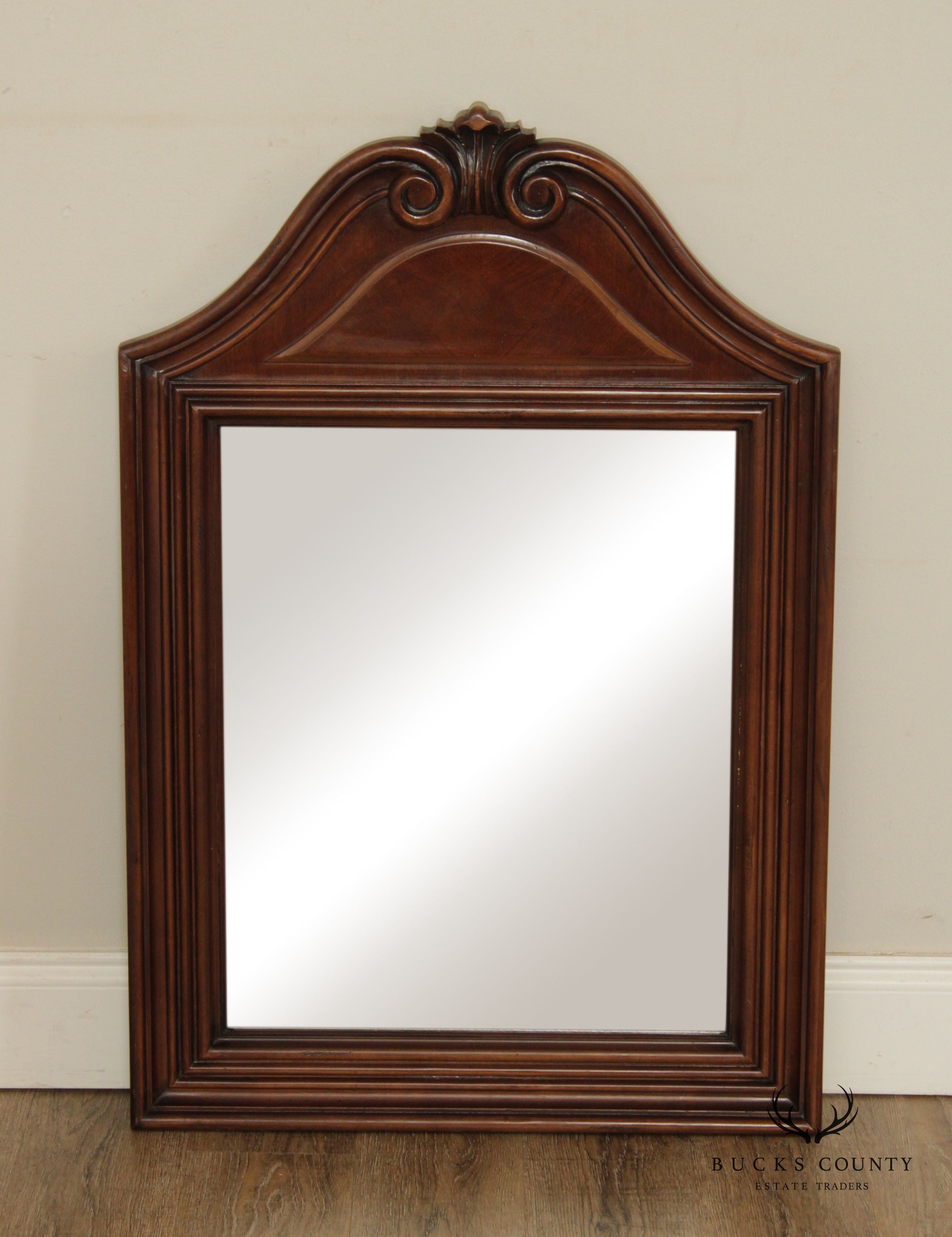 Carved Cherry Pediment Beveled Wall Mirror