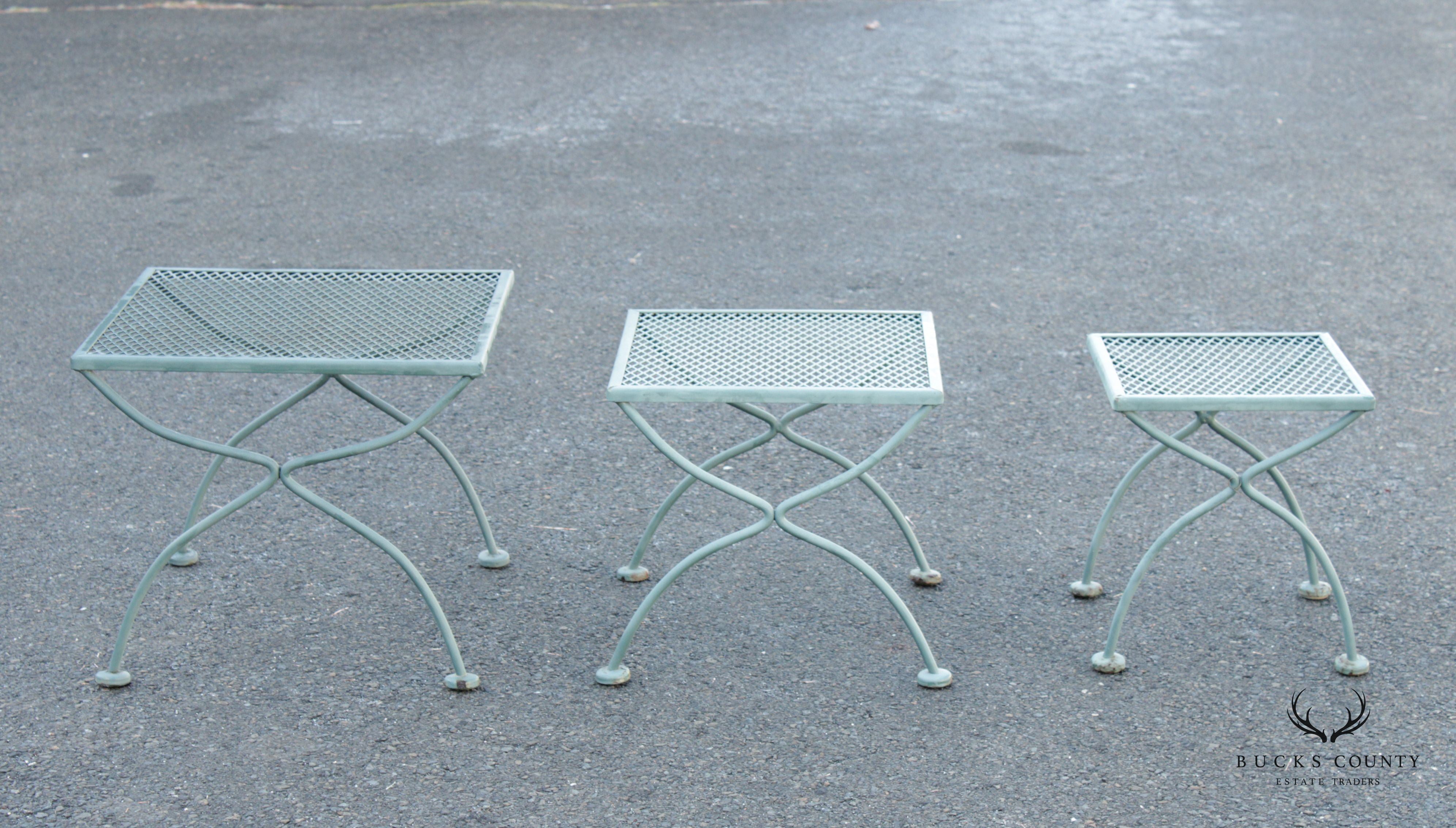 Mid Century Vintage Set Wrought Iron Patio Nesting Tables