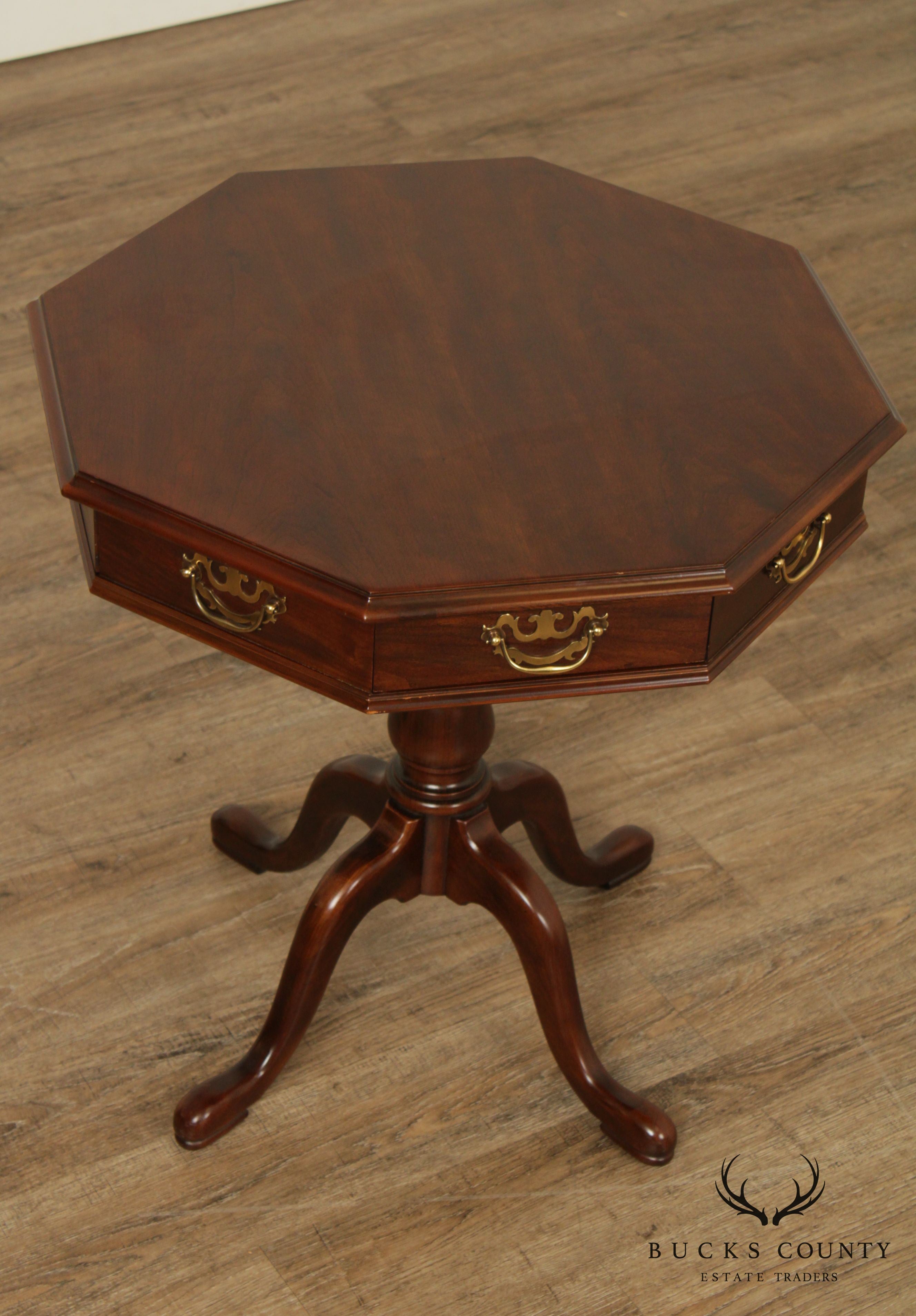 Drexel Heritage Vintage Cherry Queen Anne Pedestal Lamp Table