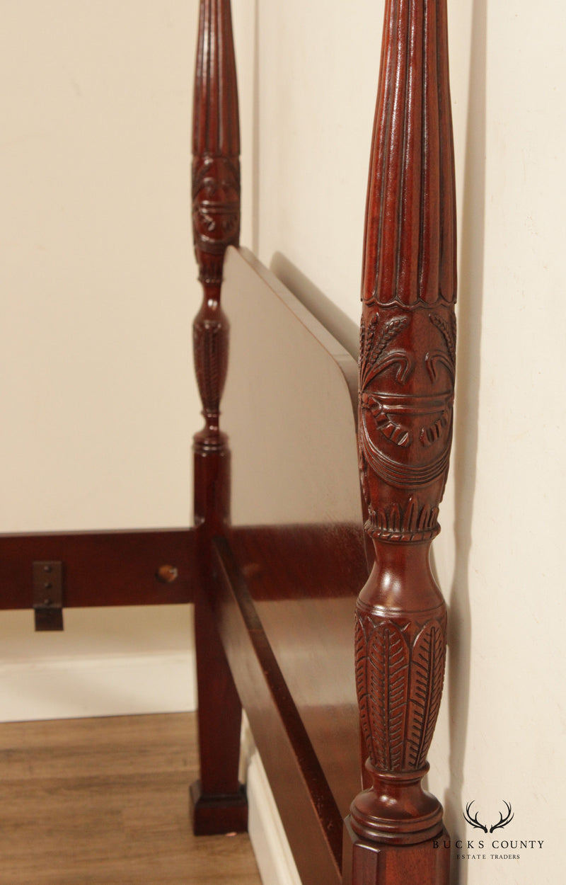 Quality Solid Mahogany Queen Size Rice Carved Poster Bed