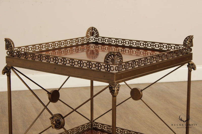 THEODORE ALEXANDER  'ALTHORP' REGENCY STYLE MAHOGANY AND BRASS TWO TIER SIDE TABLE