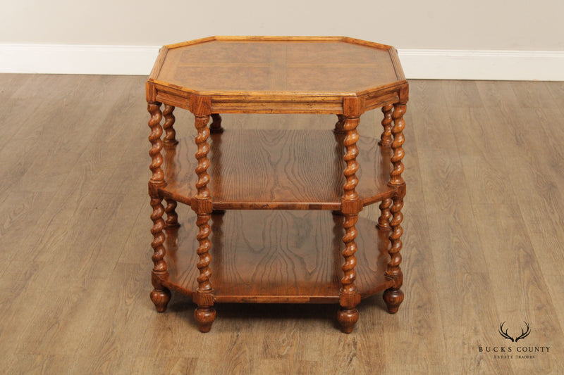 Baker Furniture Jacobean Style Oak Three-Tier Open Low Bookshelf