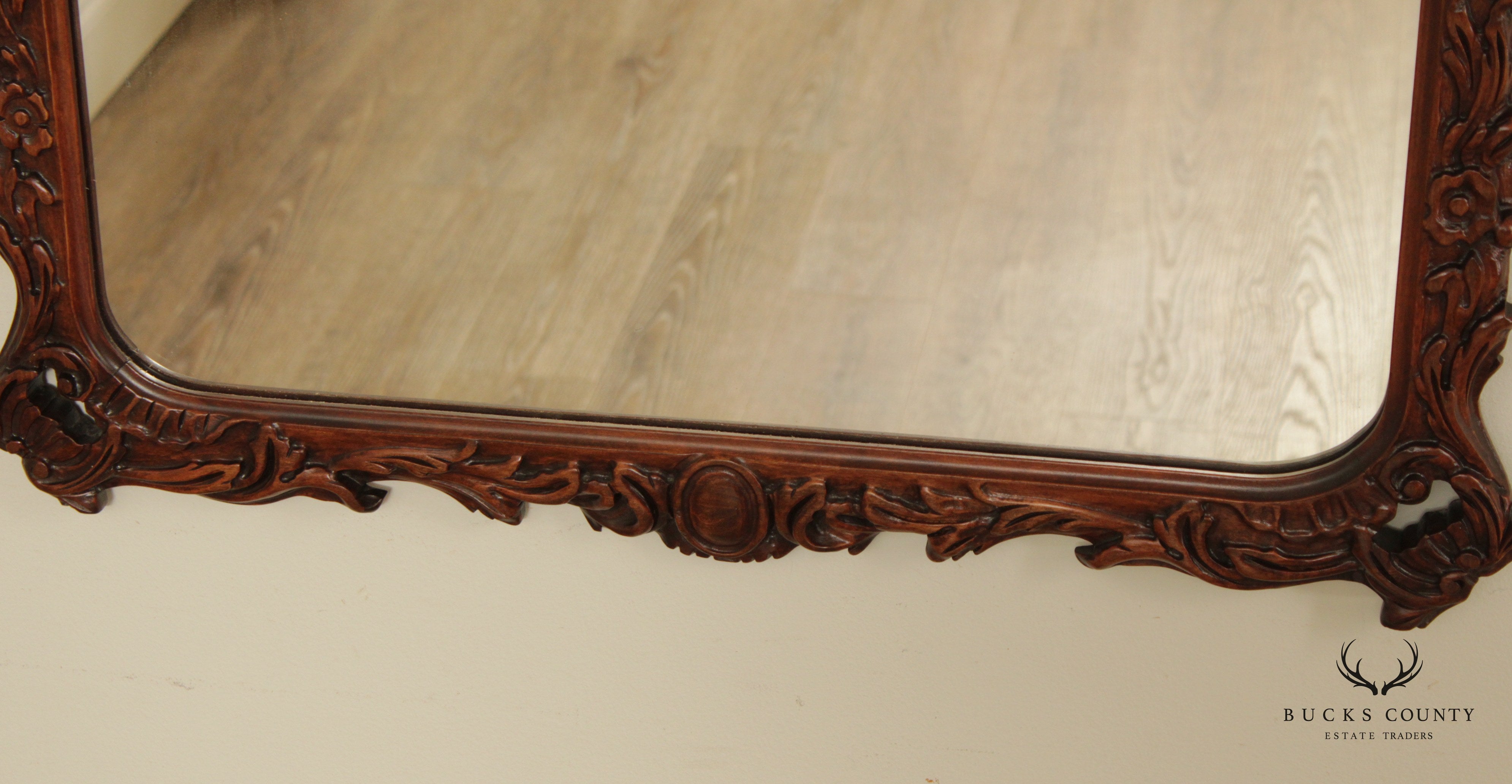 1940s Vintage French Style Carved Mahogany Wall Mirror (A)