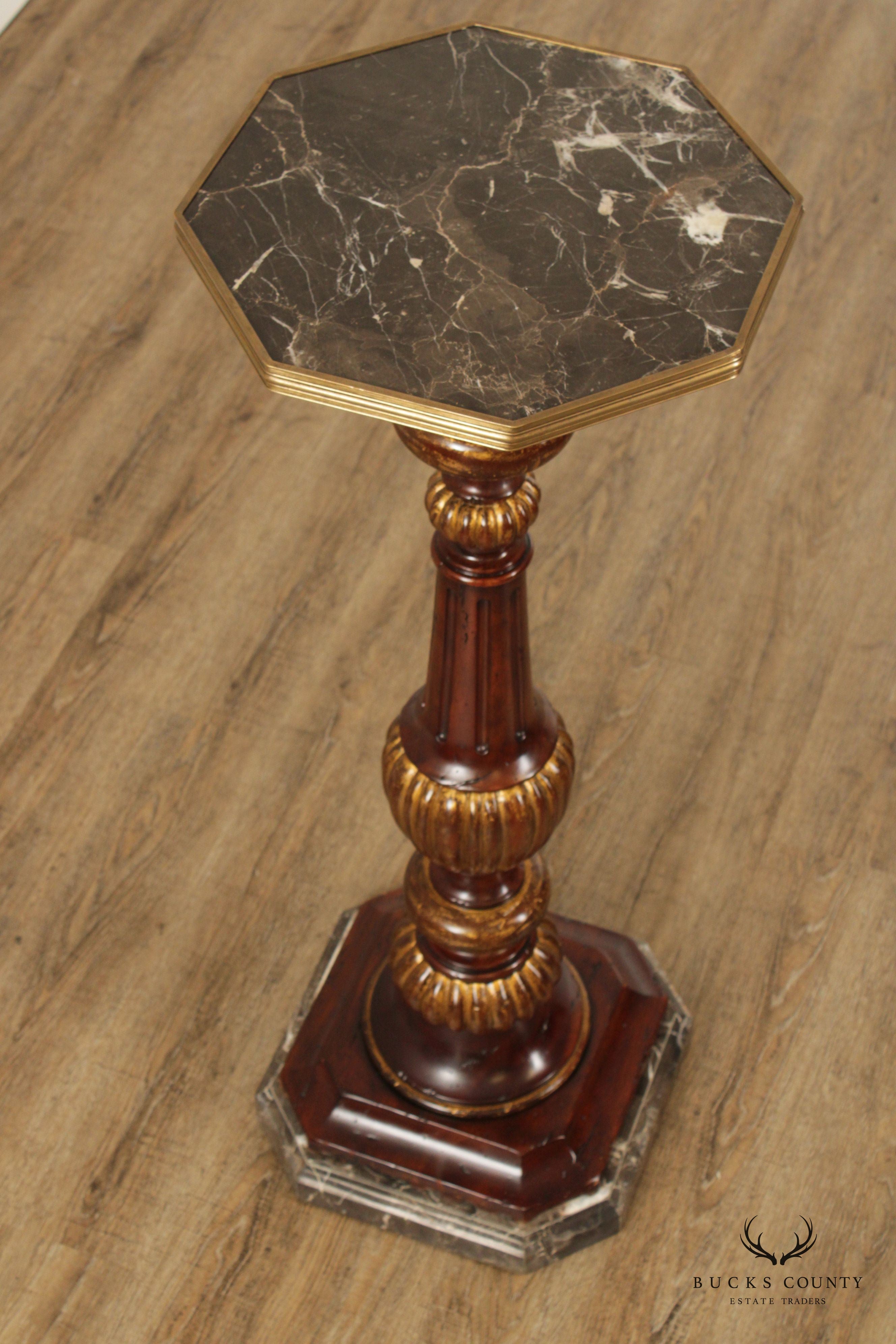 Theodore Alexander Parcel Gilt Marble Top Pedestal