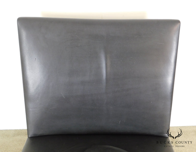Hans Wegner Mid Century Danish Modern Pair Black Leather & Chrome Airport Lounge Chairs