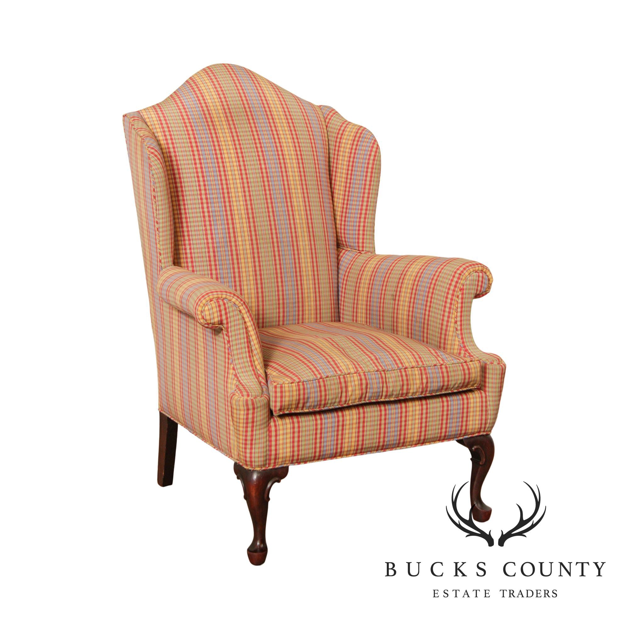 Queen Anne Style Vintage Mahogany Wing Chair