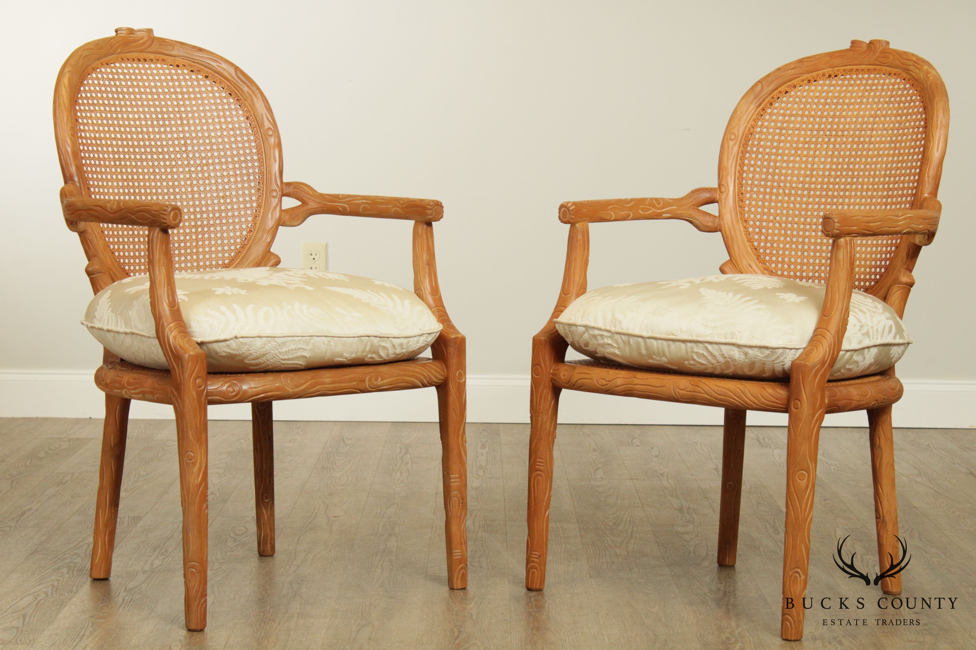 Louis XVI Style Faux Bois Pair Armchairs