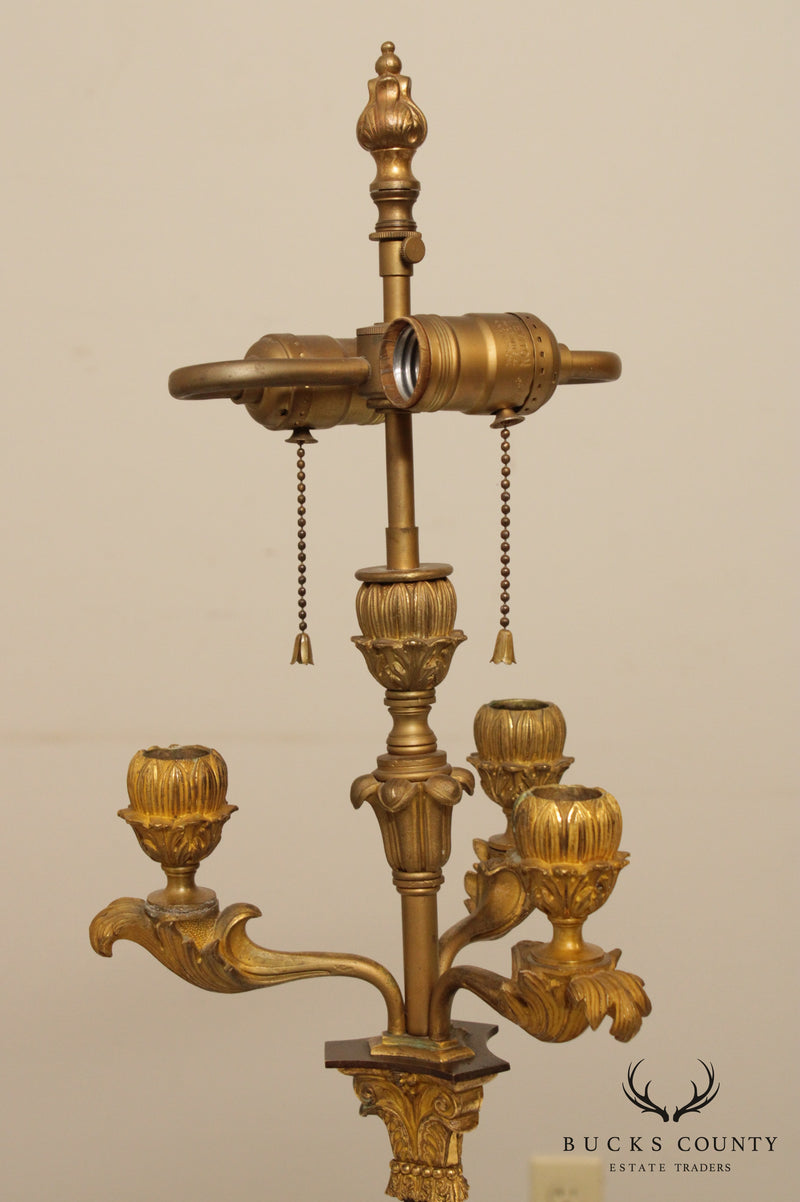 2 Antique Brass Gothic Candlestick Lamps, Converted Candlesticks