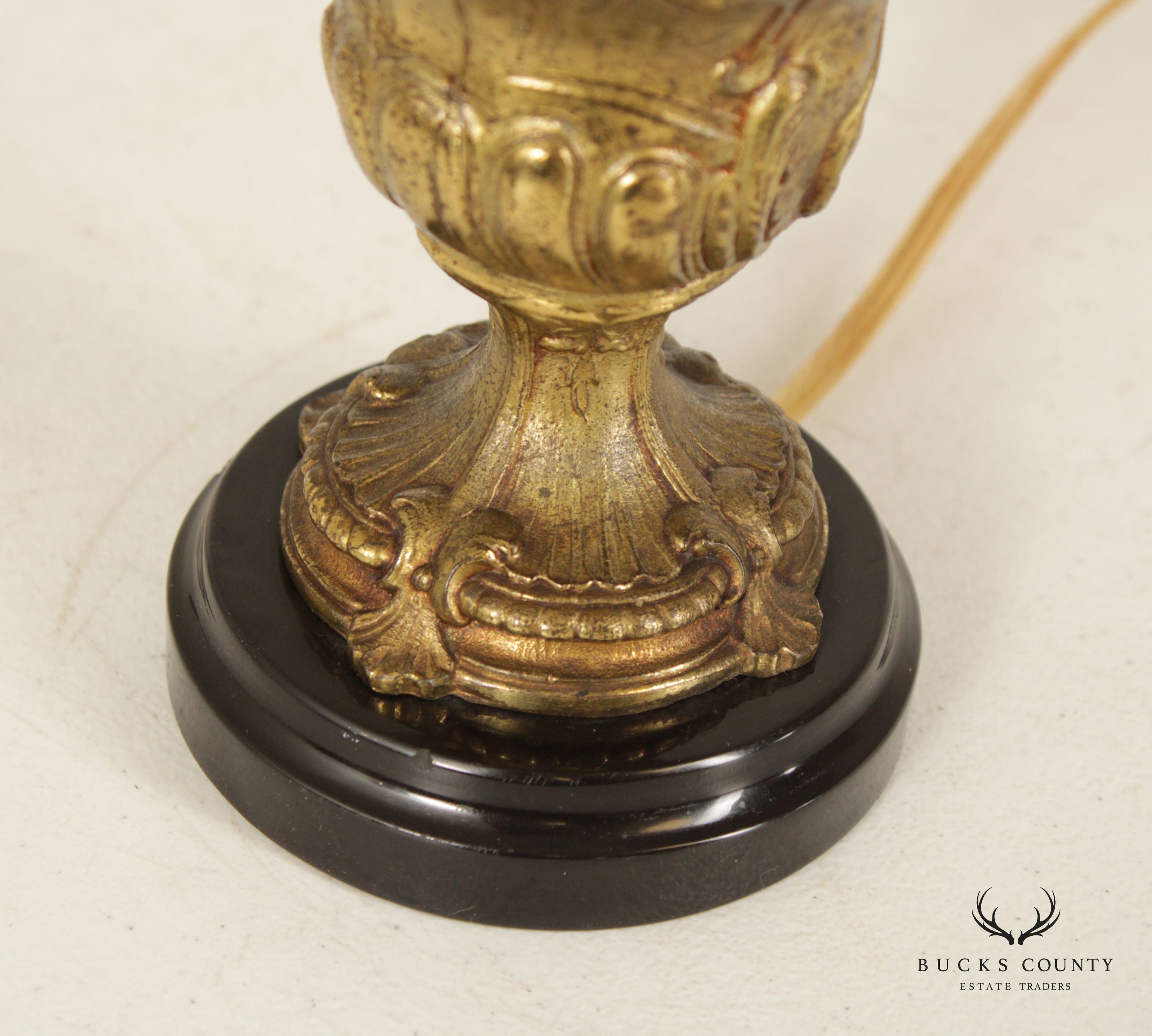 French Rococo Style Gilt Putti Table Lamp with Silk Shade