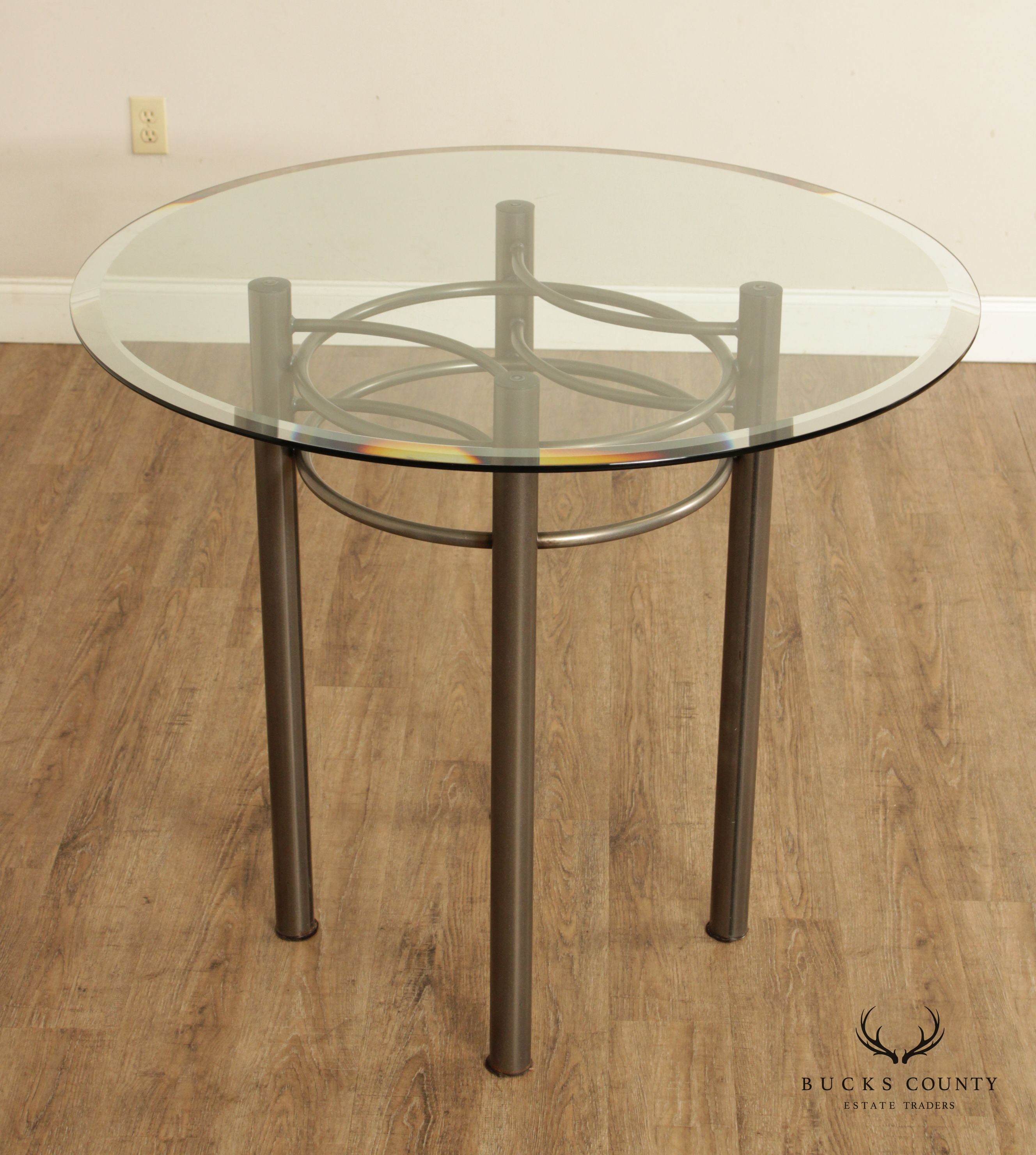 Contemporary Round Glass Top Steel Pub Table