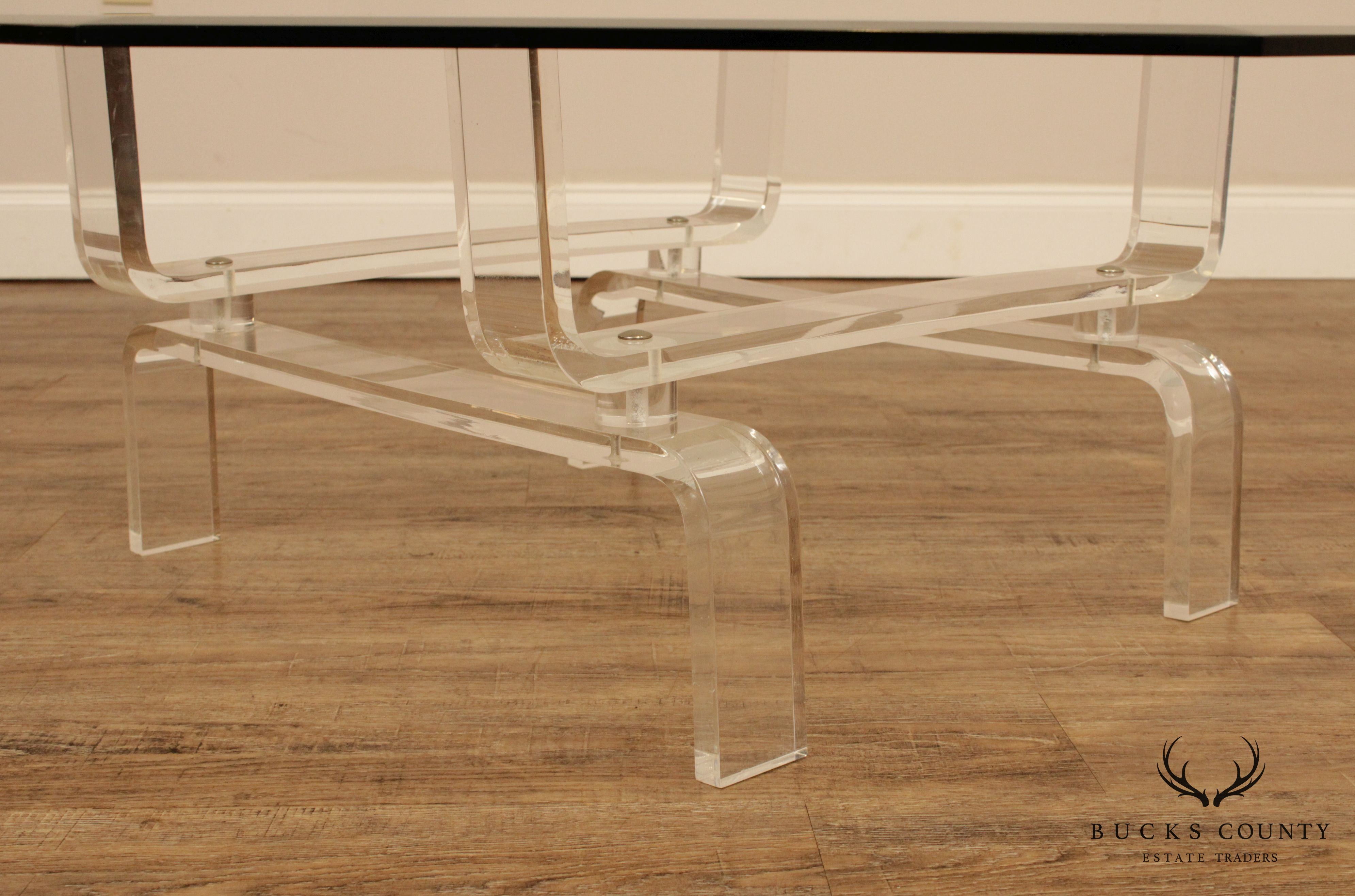 Mid Century Modern Lucite Base Glass Top Coffee Table