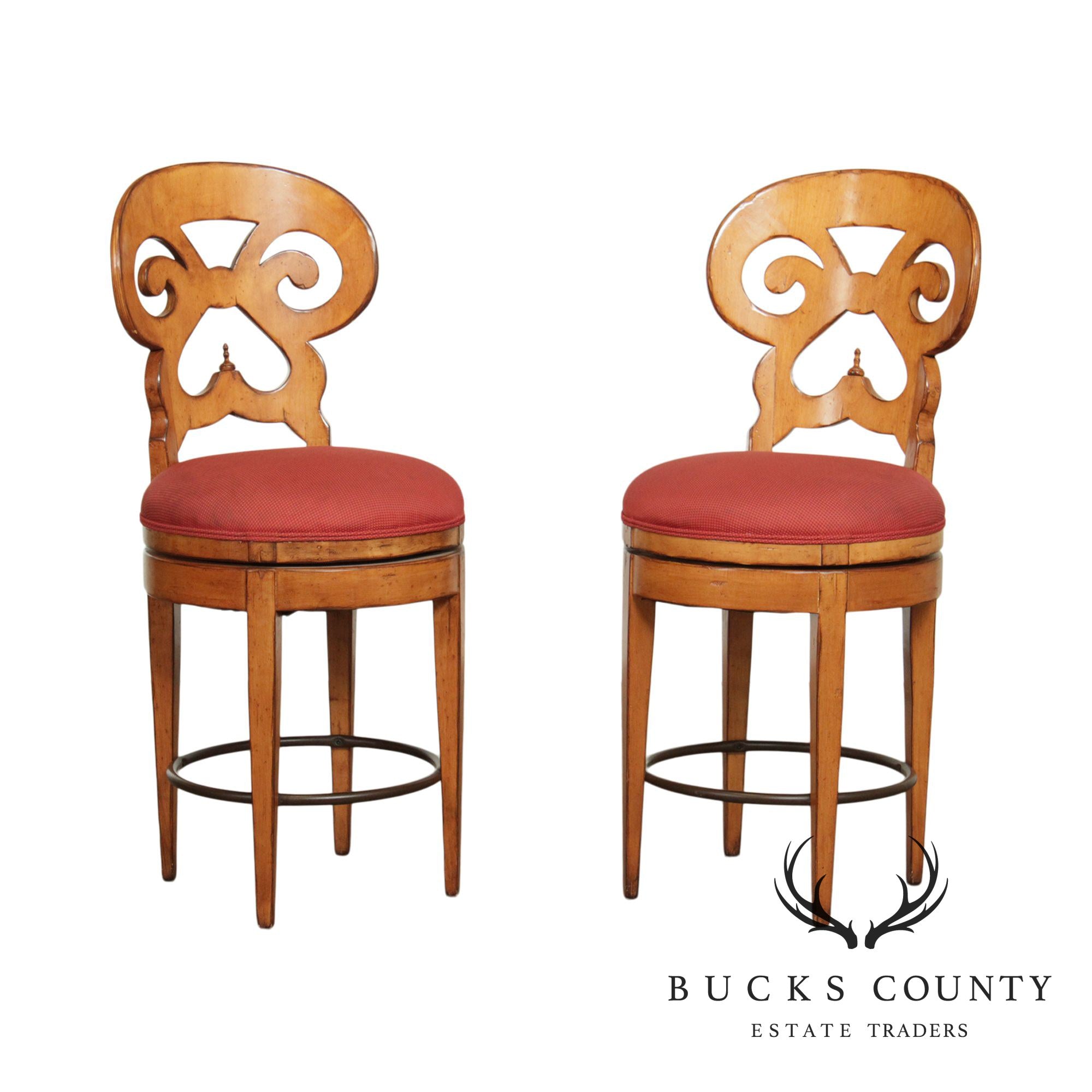 Biedermeier Style Quality Pair Swivel Bar Stools