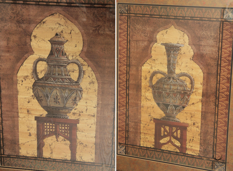 Vintage Pair Antiquity Vessel Urn Prints, Custom Framed