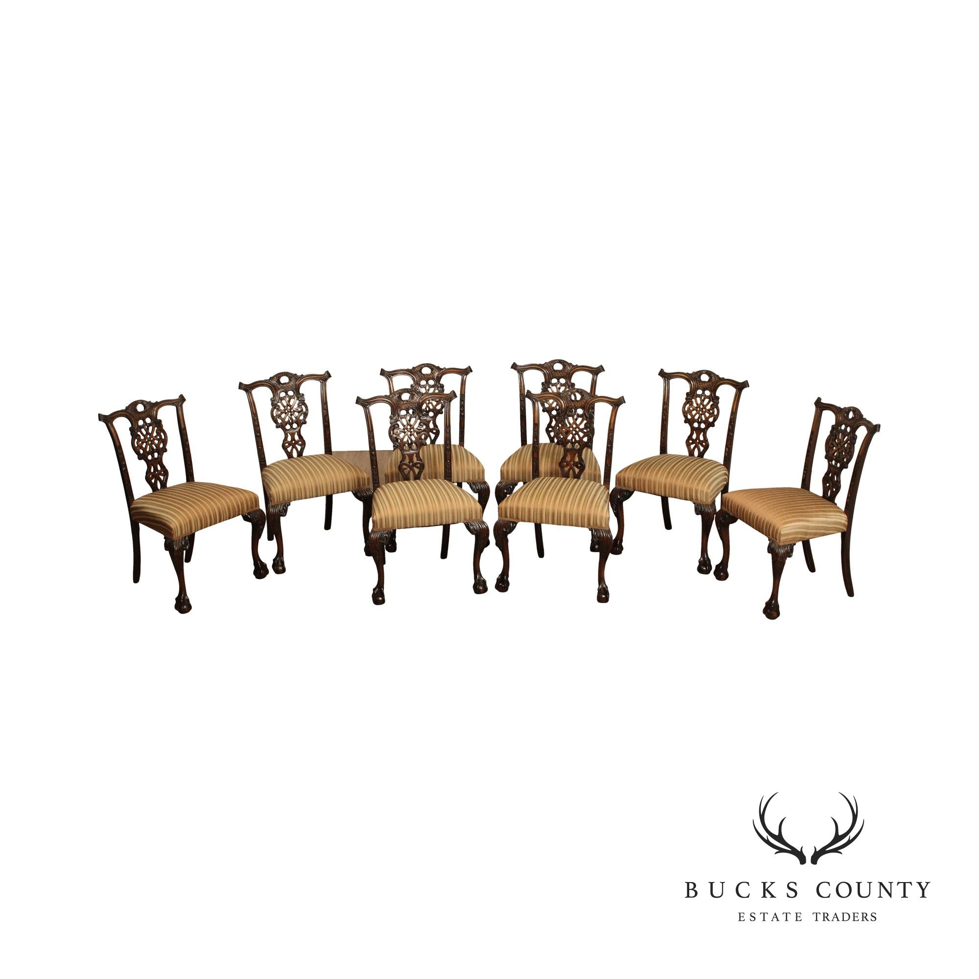 Chippendale Style Set Eight Mahogany Carved Ball and Claw Dining Chairs