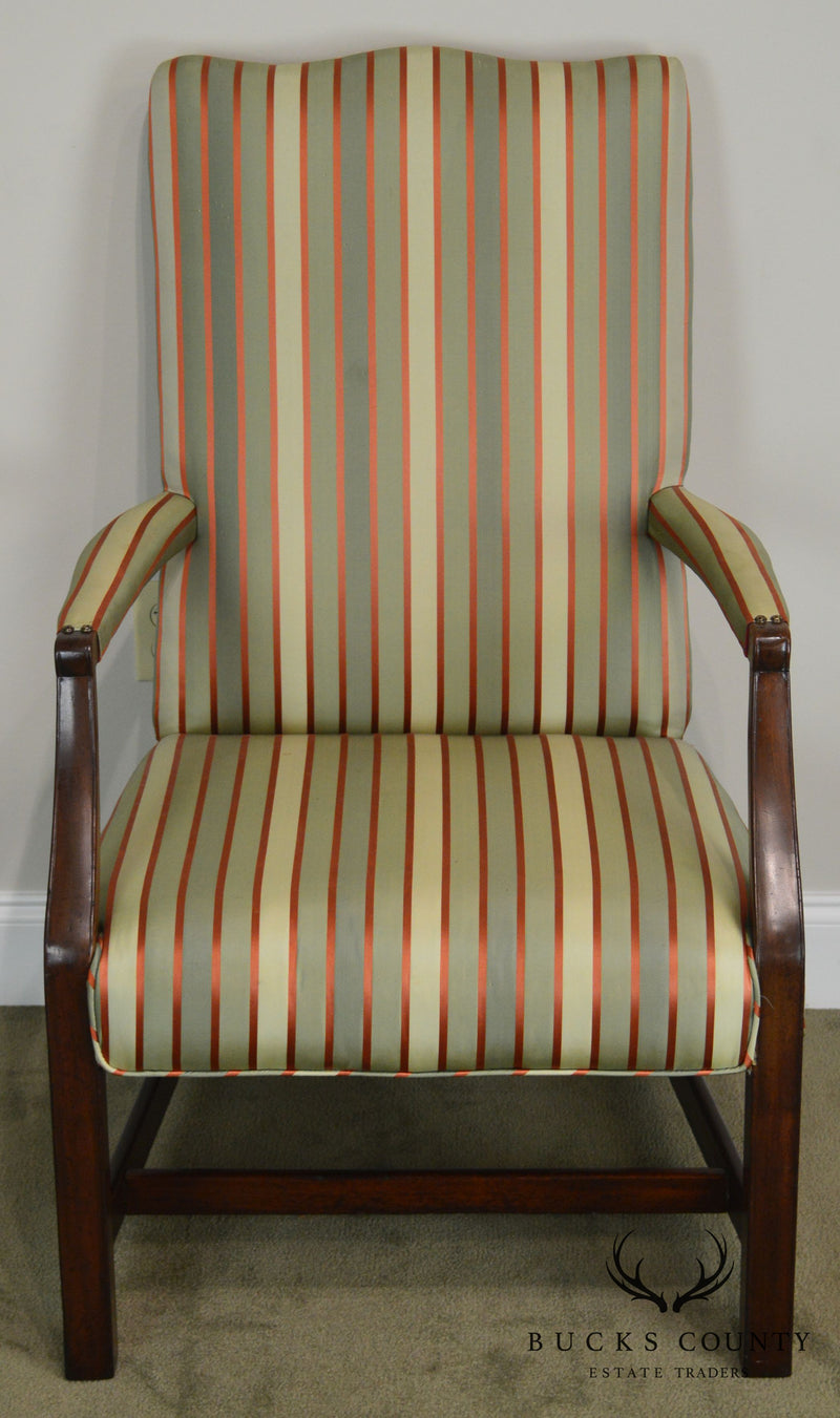George III Style Chippendale Period Antique Mahogany Library Arm Chair