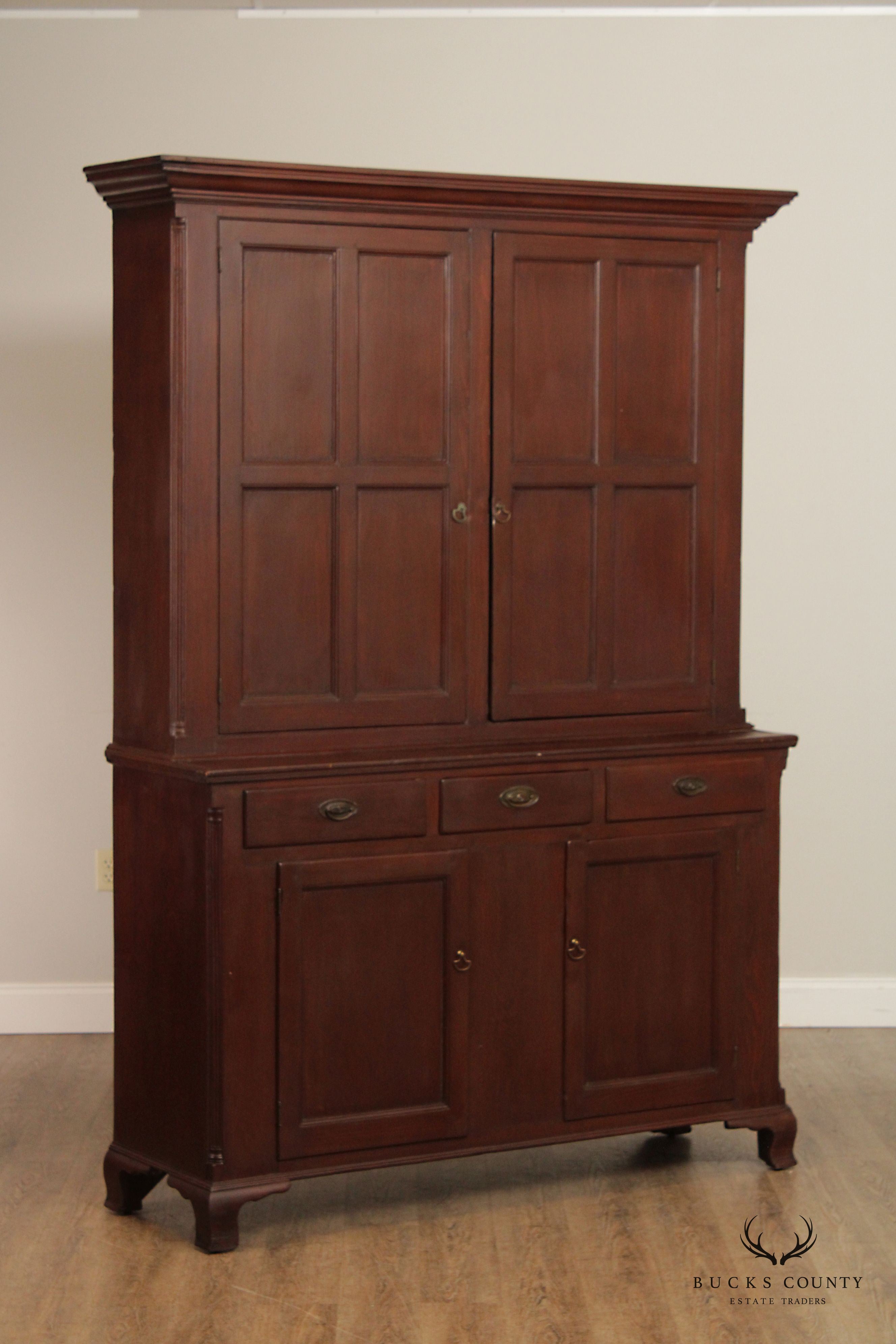 Antique Berks County Poplar and Pine Two-Piece Dutch Cupboard